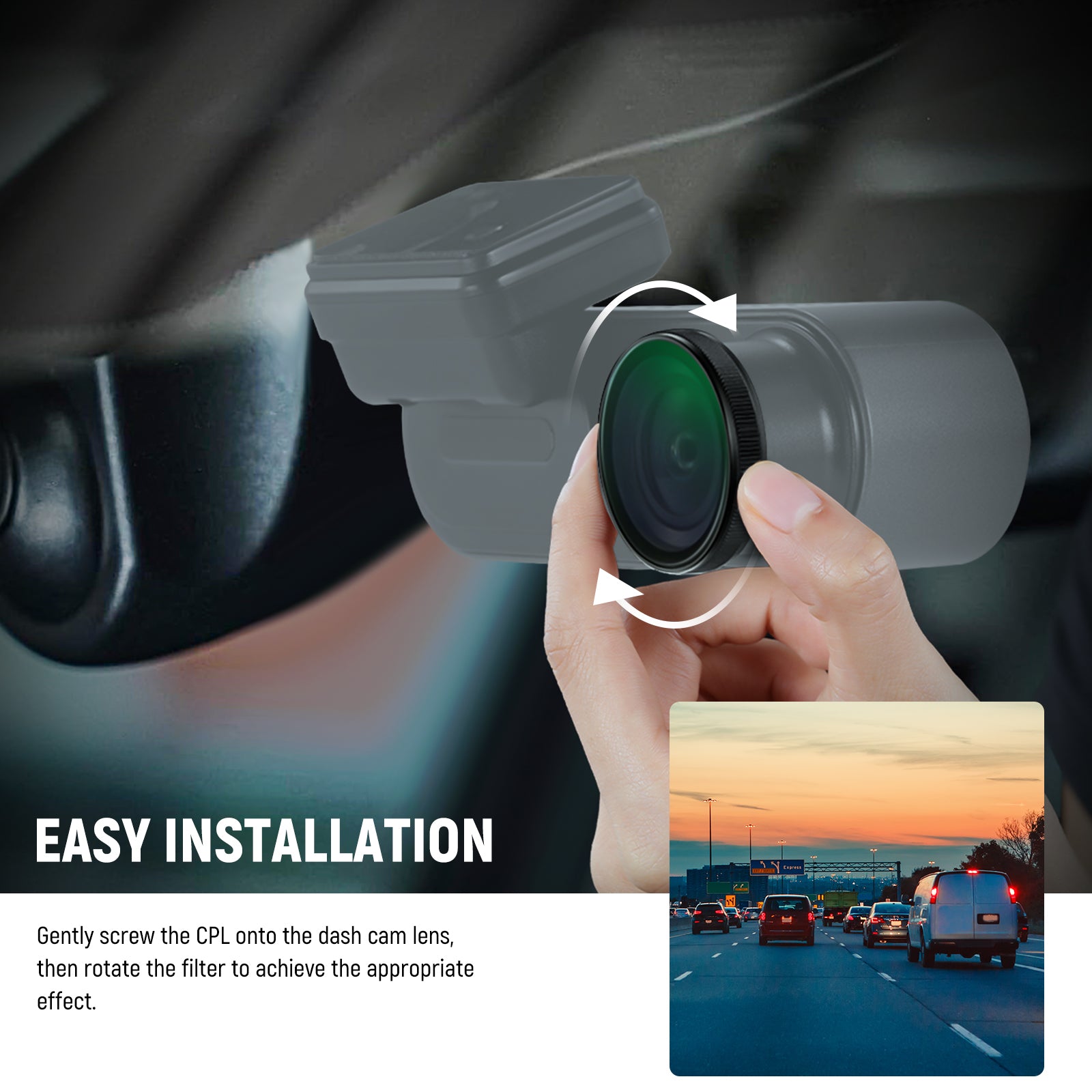 NEEWER CPL Lens Filter for VIOFO A229 A139 A139Pro T130 WM1 Dash Cam - Reduce Glare & Enhance Image Quality for Day & Night Driving