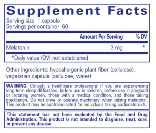 Melatonin 3mg 60 Capsules - Natural Sleep Aid for Adults, Helps with Insomnia & Jet Lag - Perfect for Travelers & Shift Workers