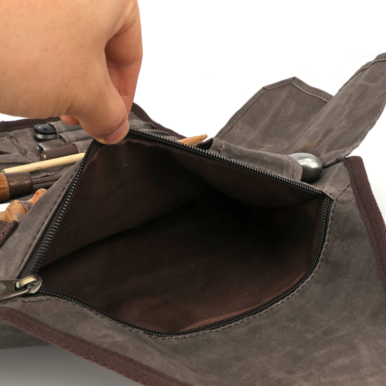 TOURBON Waxed Canvas Tool Roll Up Bag - 25-Pocket Wood Carving Chisel Organizer & Multi-Purpose Tool Pouch with Zipped Compartments - Perfect for Woodworking, DIY Projects & Outdoor Tool Storage