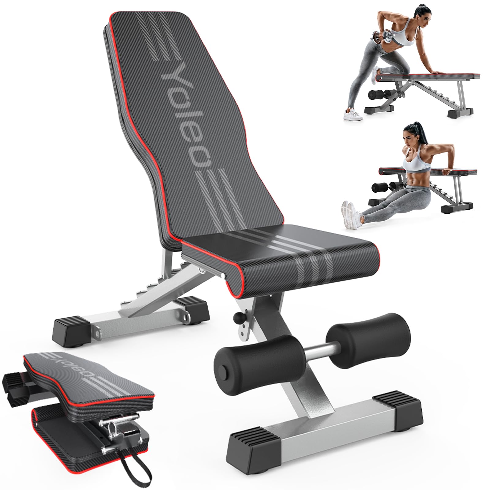 Yoleo Adjustable Weight Bench for Full Body Workout - Foldable Home Gym Bench Press for Strength Training - Incline Decline Flat Utility Workout Bench with Quick Folding & Fast Adjustment (Black) - Perfect for Home Gym, Garage Workouts & Personal Fitness Training