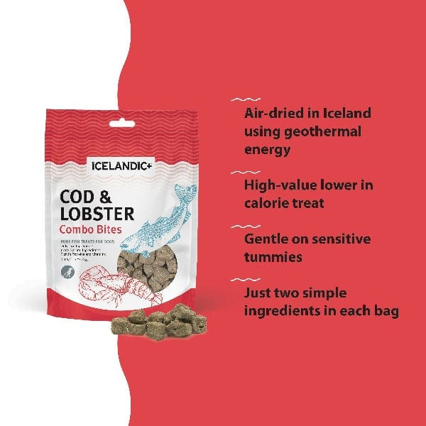 Premium Icelandic Cod & Lobster Combo Bites - All-Natural Freeze-Dried Dog Treats for Training & Rewards | High-Protein Snack for Puppies & Adult Dogs | Made in USA