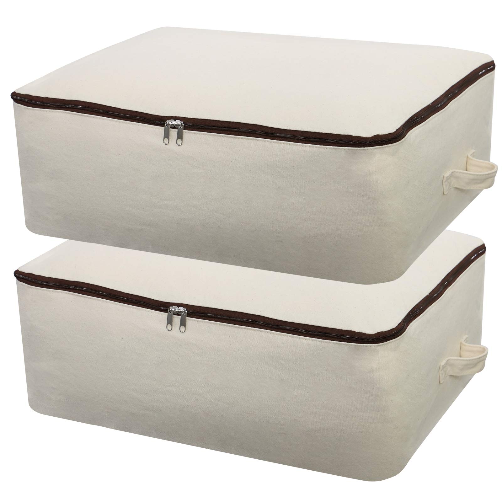 2PCS Canvas Storage Bags 12OZ - Thick Soft Breathable Closet Organizer for Bedding, Comforters, Pillows, Blankets & Clothes - 25.6×18.5×8.7 Inches Beige - Perfect for Home Organization, Travel & Seasonal Storage