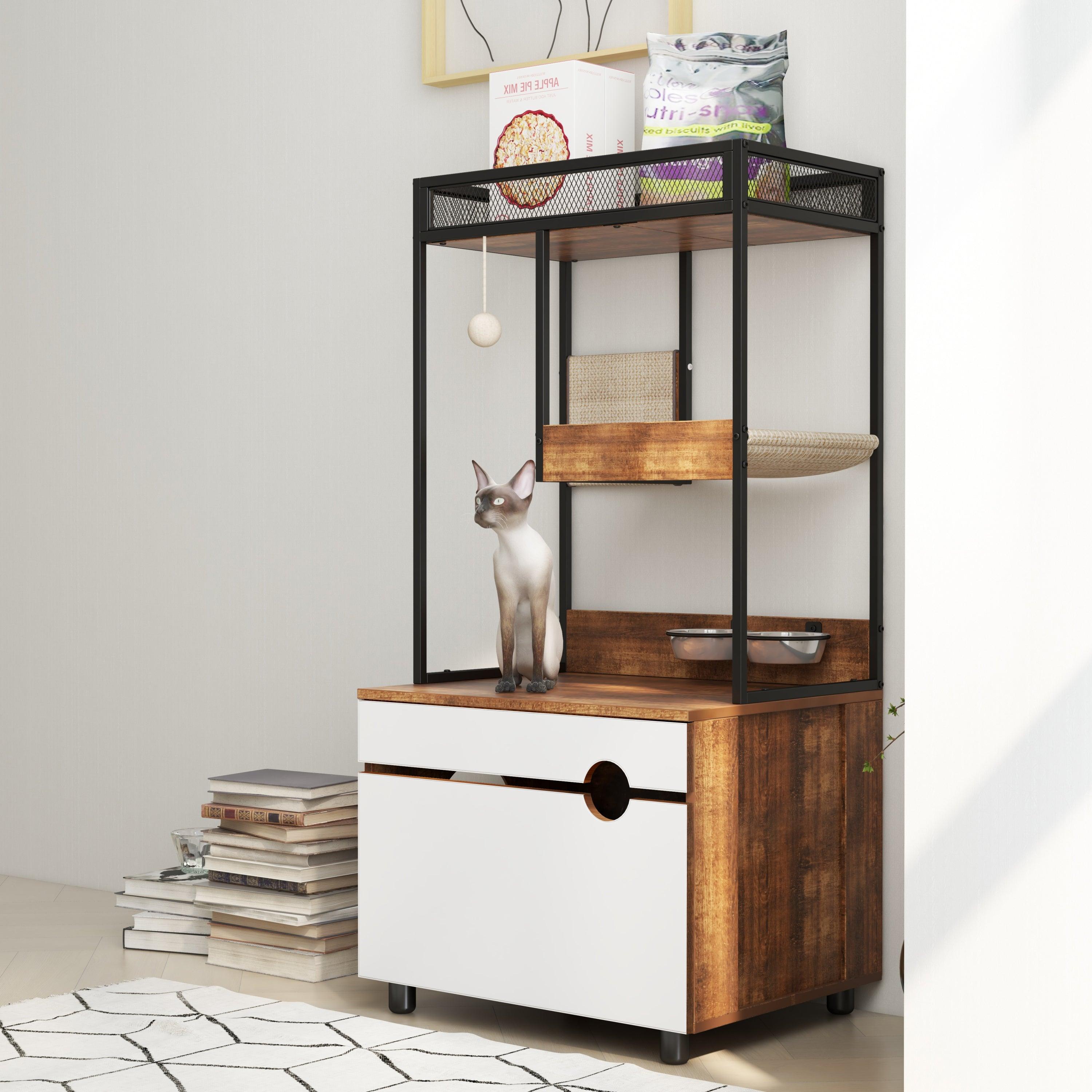 Cat Litter Box Enclosure with Cat Tree Tower - Modern Cat Furniture Cabinet for Home Decor | Perfect for Small Spaces & Multi-Cat Households
