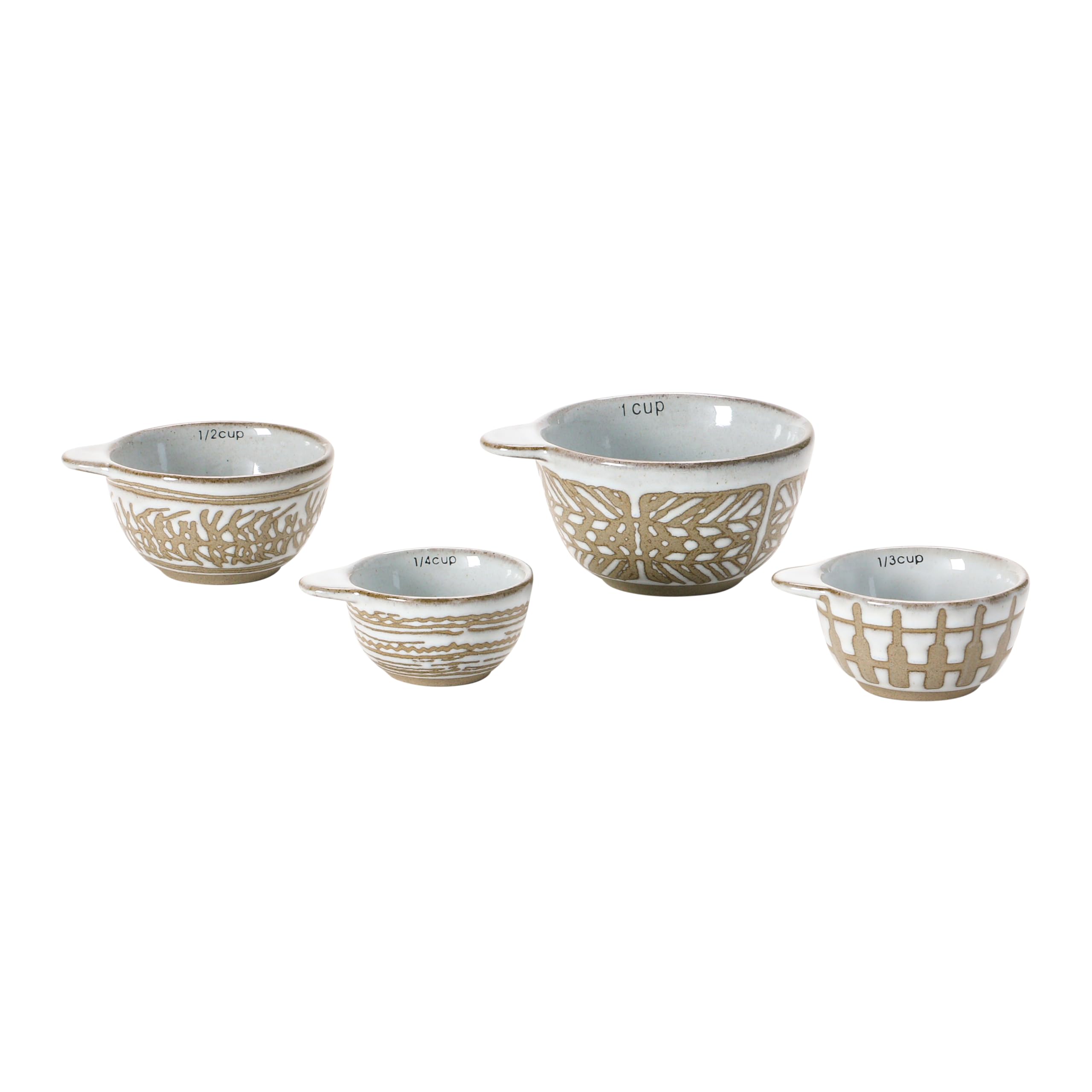 Creative Co-Op White Stoneware Measuring Cups Set of 4 with Wax Relief Pattern - 4.75