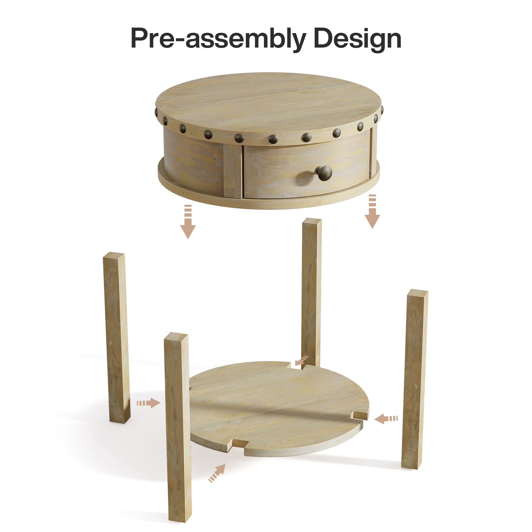 19.6 Inch Small End Table with Drawer & Bottom Shelf - Nightstand, Living Room Accent Table, Bedside Table for Bedroom Decor