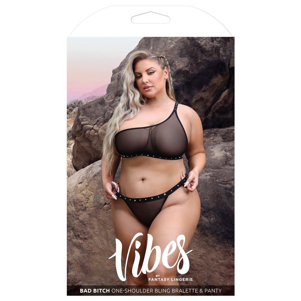 Sexy One Shoulder Mesh Lingerie Set with Bling for Women - Plus Size Fantasy Lingerie for Date Night & Boudoir Photography
