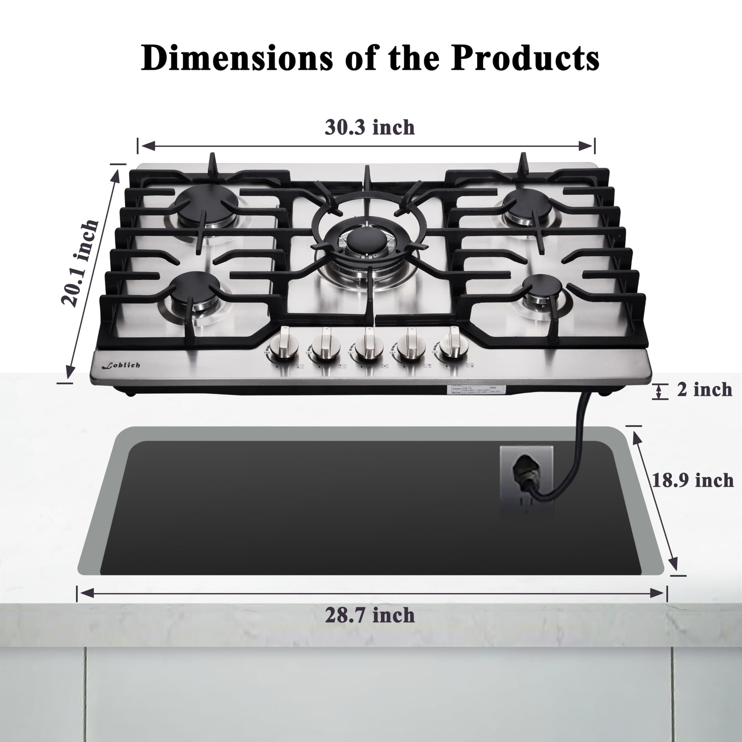 30-Inch 5-Burner Built-in Gas Cooktop with Stainless Steel & Cast Iron Grates - LW5S01A (LPG/NG Convertible) | Professional Kitchen Stove for Home Cooking, Baking & Entertaining