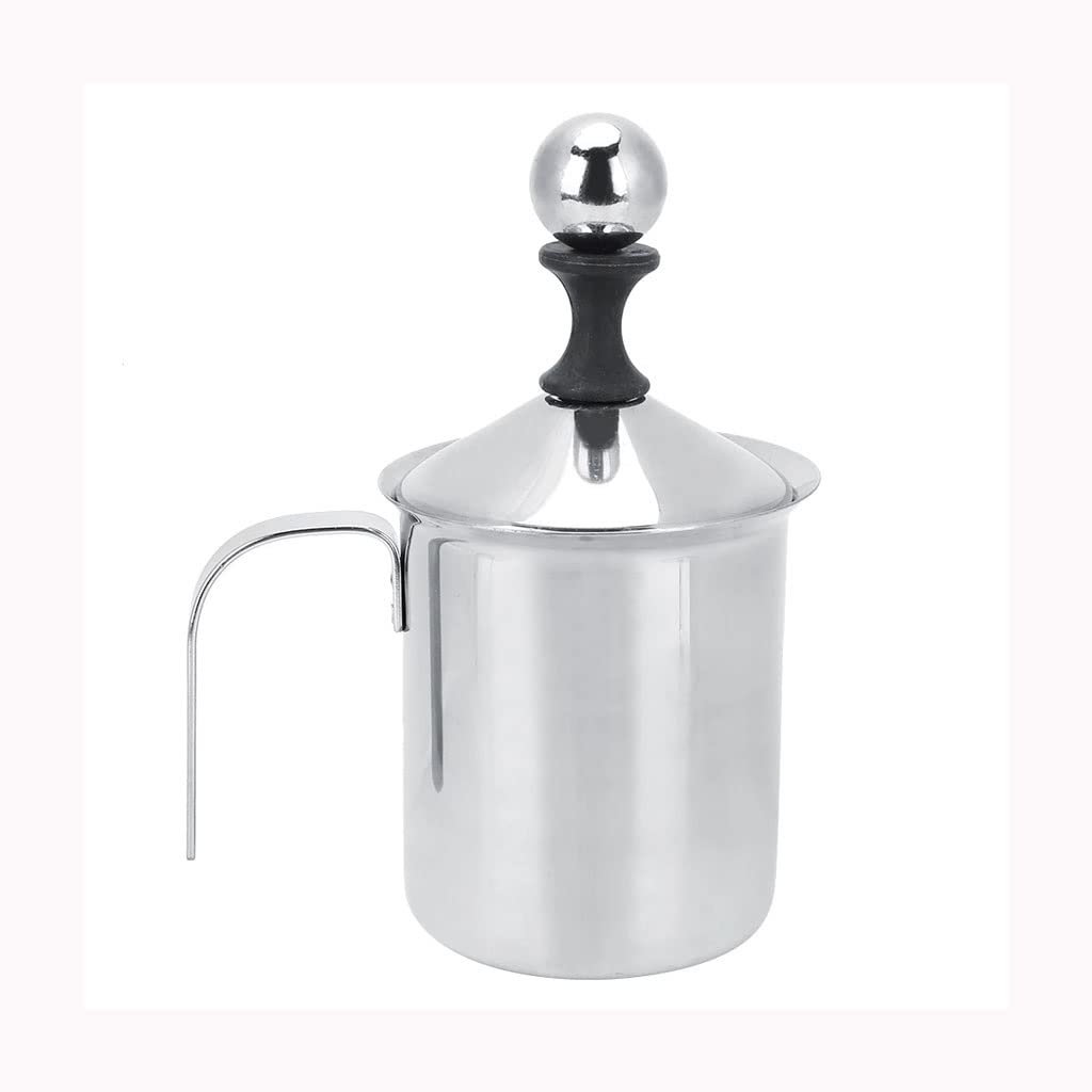 400ml Stainless Steel Milk Frother with Double Mesh - Electric Coffee Foamer for Latte, Cappuccino & Hot Chocolate - Perfect for Home, Office & Coffee Shops