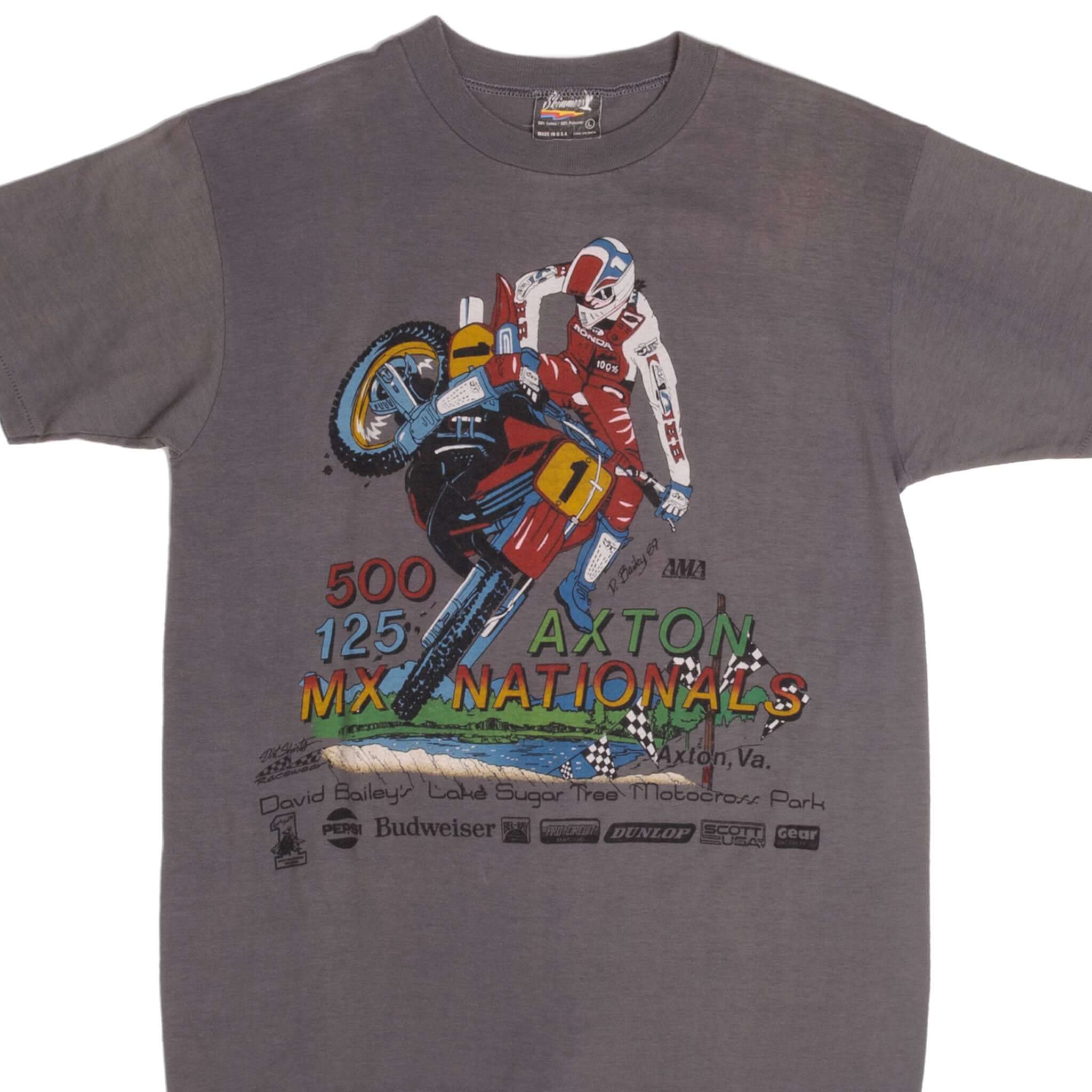 Vintage AMA Motocross David Bailey Axton National 1987 Retro T-Shirt - Medium Size, Made in USA - Perfect for Motorcycle Enthusiasts & Vintage Collectors