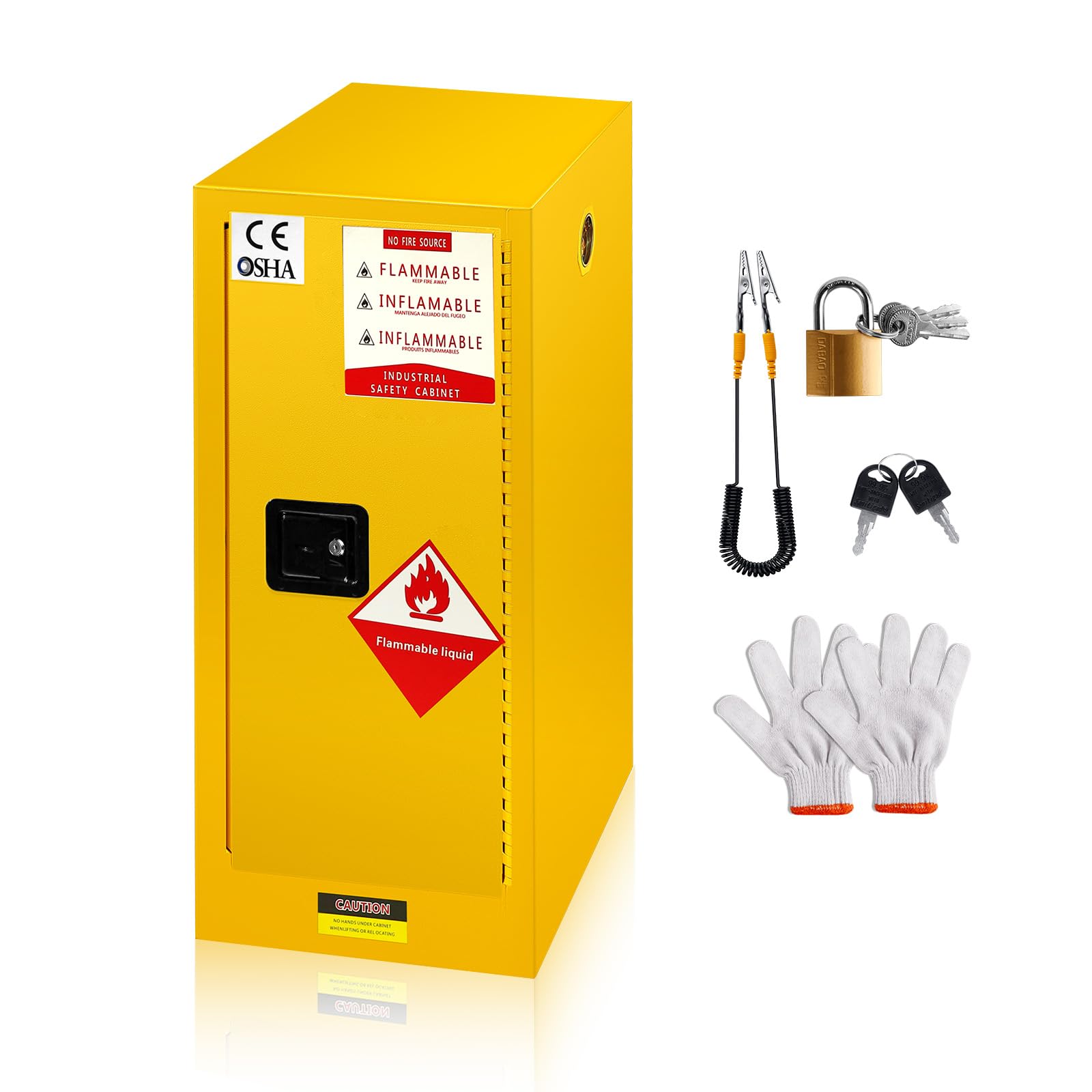 Flammable Safety Storage Cabinet - 18.11x18.11x35.5 Inch Fireproof Chemical Cabinet for Industrial, Commercial & Home Use - OSHA Compliant Hazardous Liquid Storage - Yellow (Ideal for Garage, Workshop, Laboratory & Warehouse Safety)