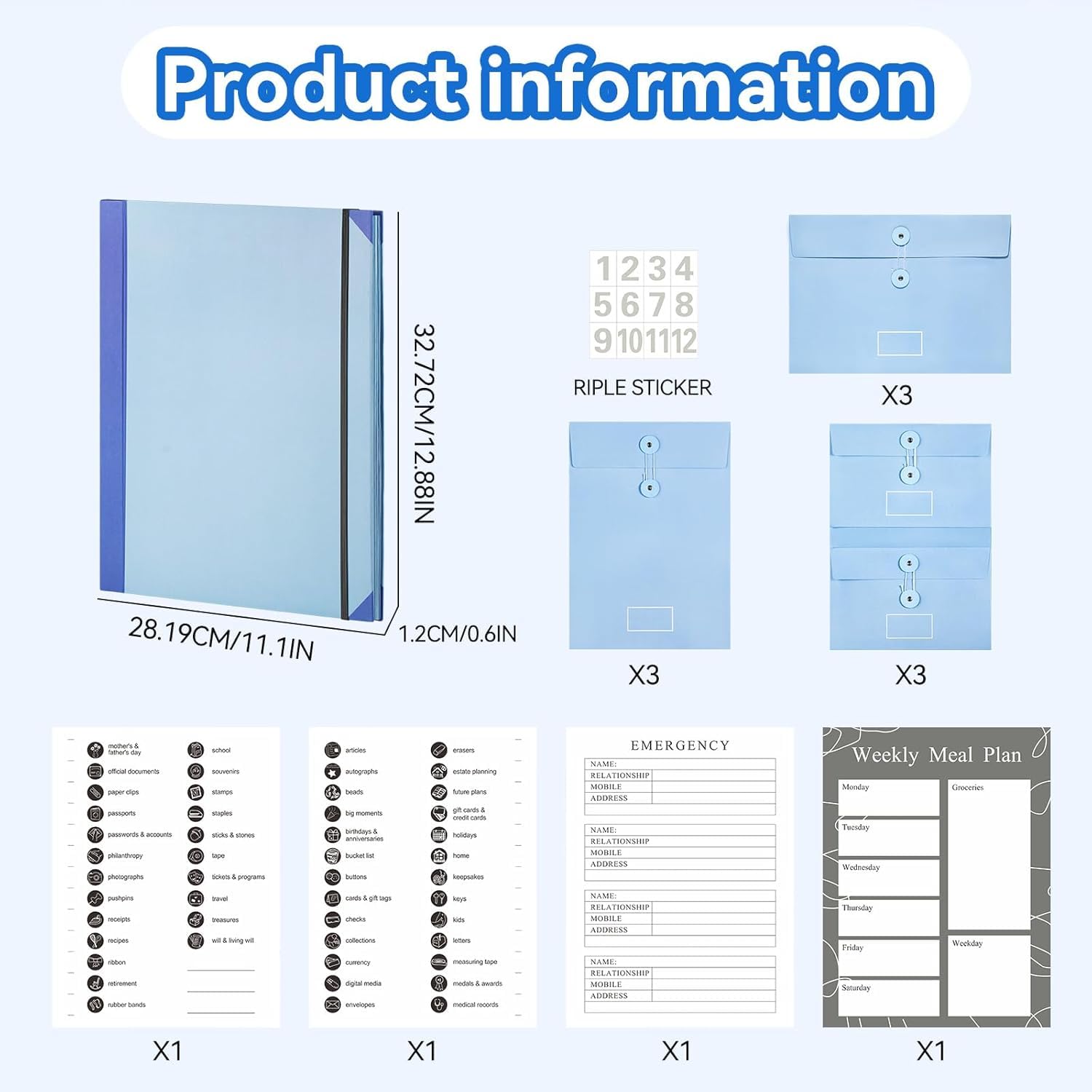 Veloron Premium Leather Folio Organizer - A5 Notebook Binder with Document Pockets, Blue - Perfect for Business Meetings, School & Travel Organization