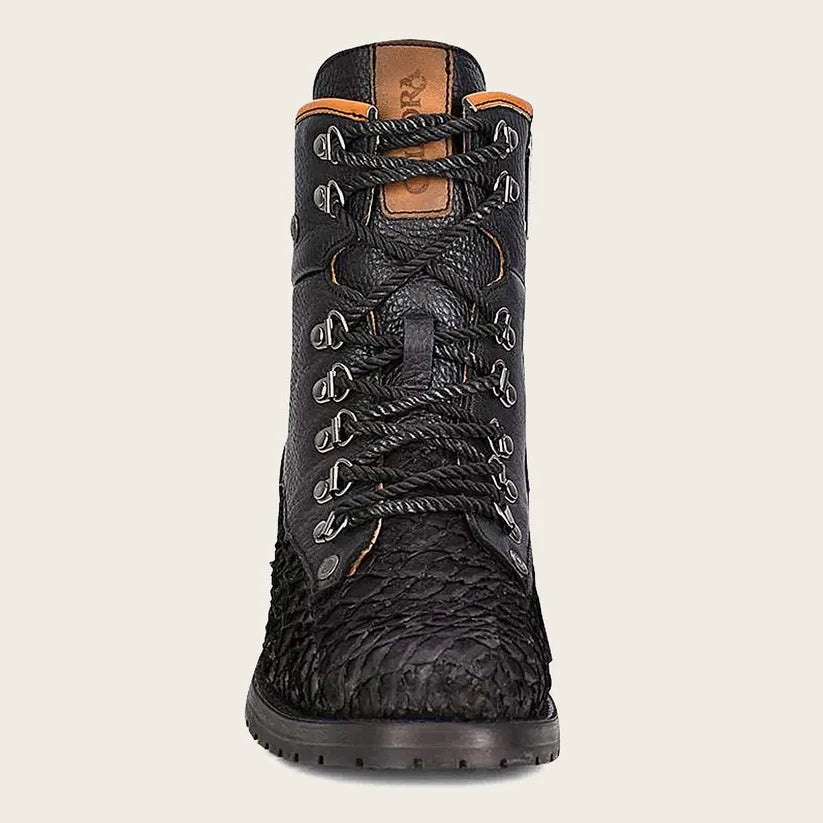 4D10MH Men's Vintage Fashion Pirarucu Ankle Boots - Black Casual Leather Booties for Everyday Wear & Outdoor Adventures