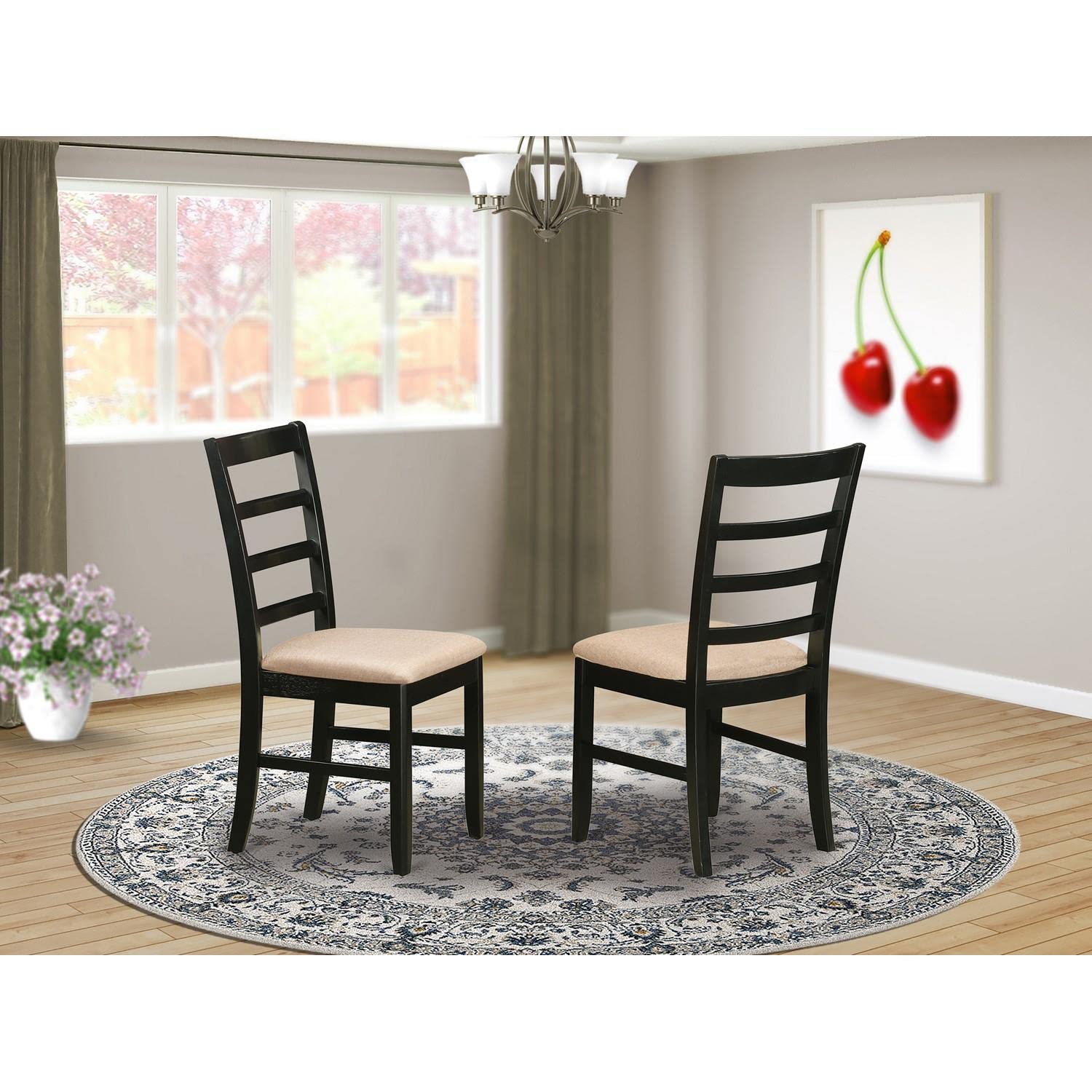East West Furniture Parfait Kitchen Dining Chairs - Set of 2, Linen Upholstered Wooden Chairs in Cappuccino - Perfect for Breakfast Nook, Dining Room, and Small Space Decor