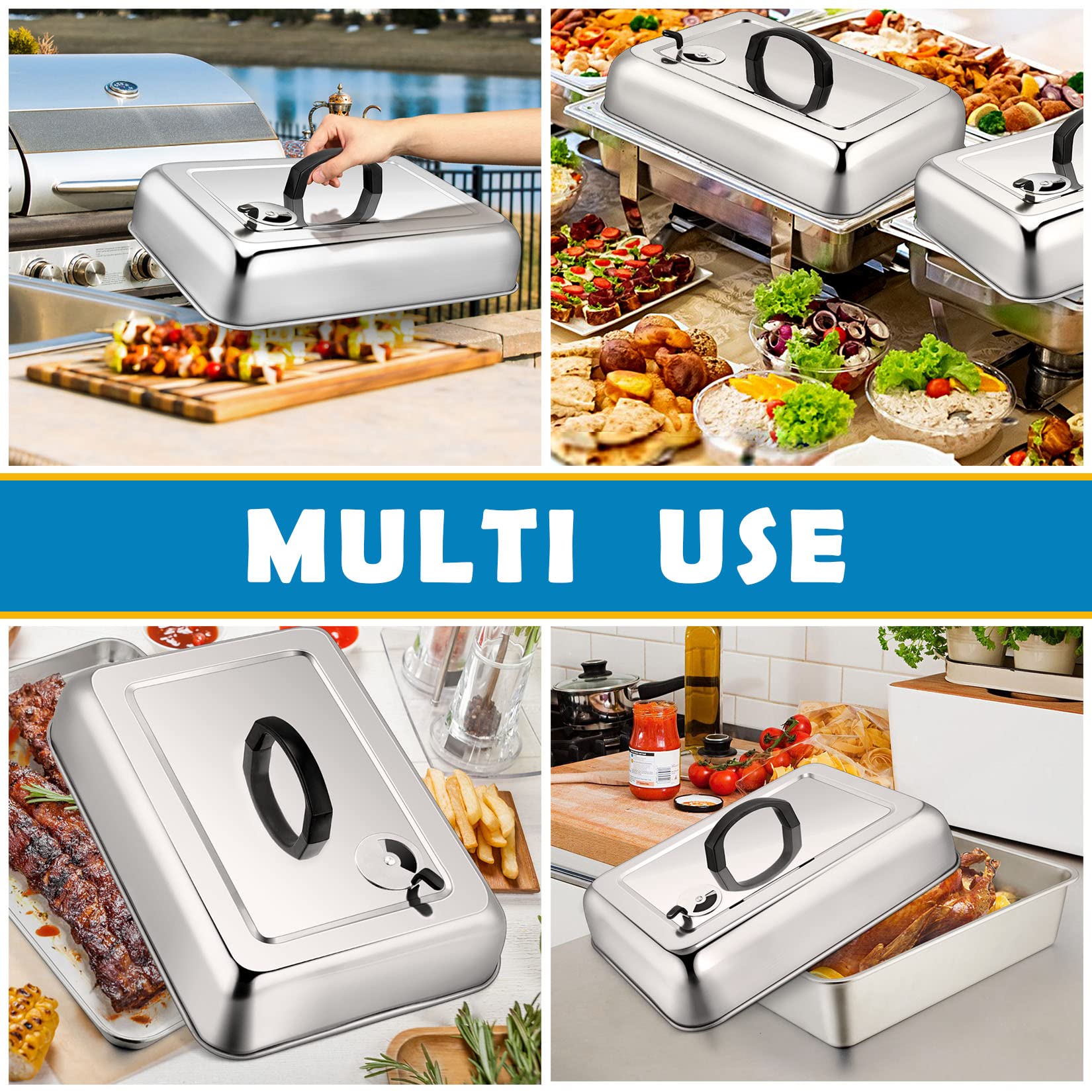 Joyfair 13 x 9.8 Inch Stainless Steel Basting Cover & Cheese Melt Dome for Flat Top Griddle - Heat-Resistant Handle, Dishwasher Safe with Vent - Perfect for Outdoor BBQ, Indoor Cooking, and Restaurant Use