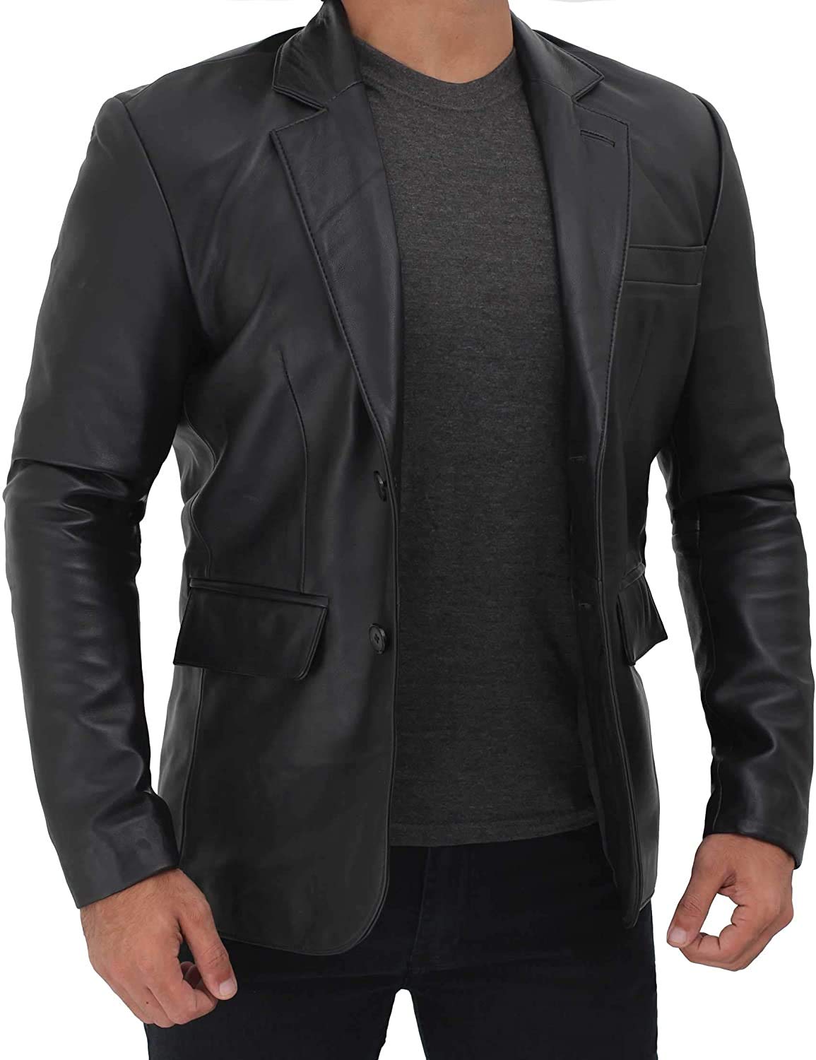 Men's Real Lambskin Leather Blazer Jacket - Lightweight Stylish Business Casual Formal Jacket for Office, Dating & Special Occasions