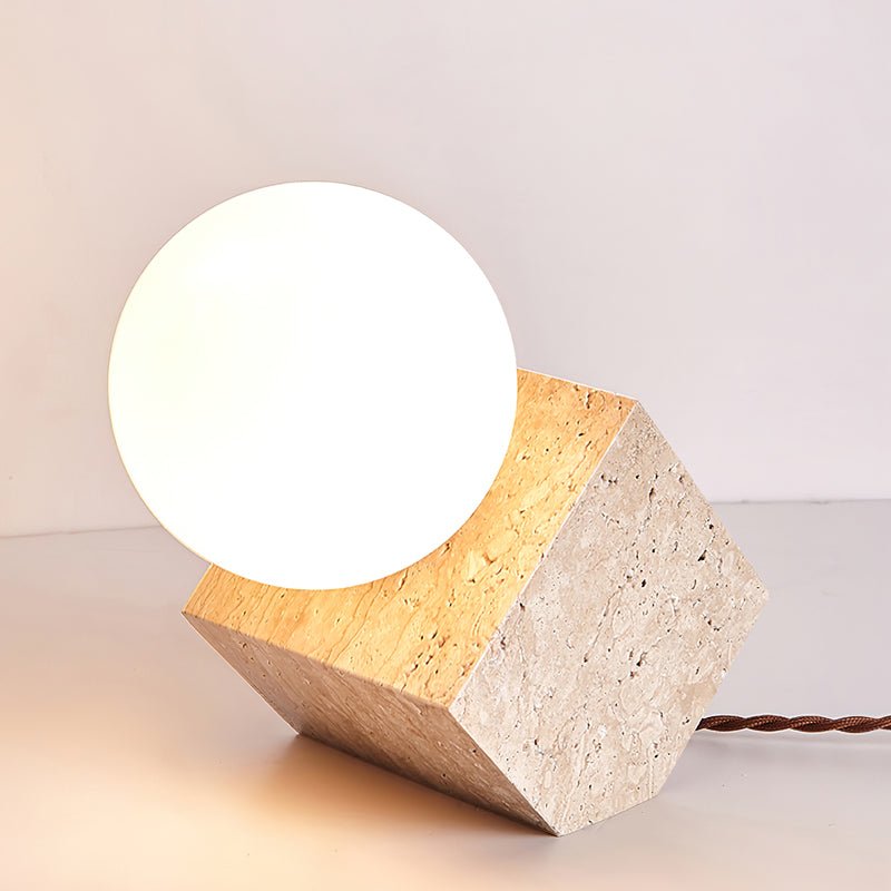 Modern Cube Stone Table Lamp - Minimalist Nightstand Light for Bedroom, Living Room & Office - Dimmable LED Desk Lamp with USB Port for Home Decor & Reading