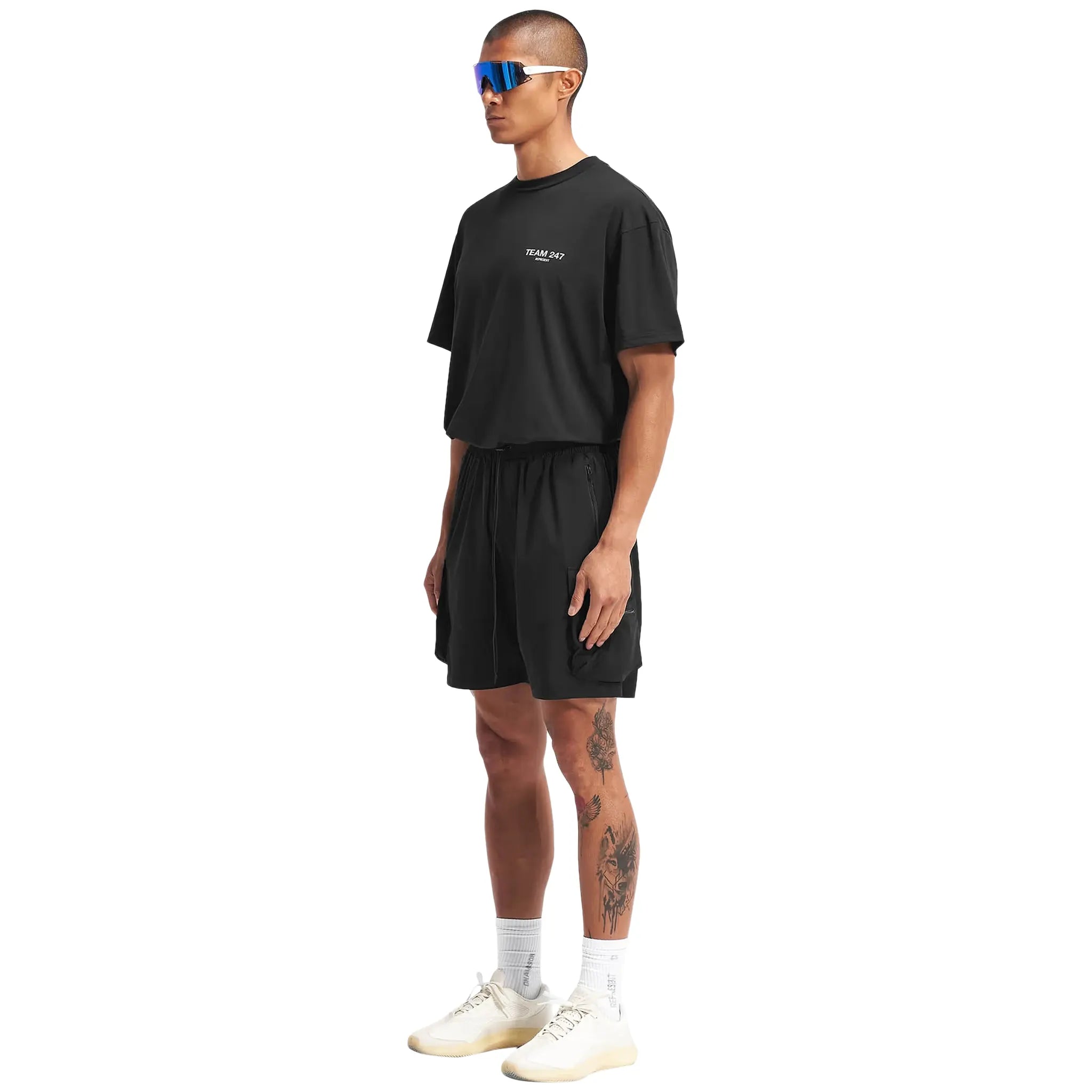 Represent 247 Black Athletic Shorts for Men - Lightweight Workout Running Gym Basketball Shorts with Pockets - Perfect for Sports, Training & Casual Wear