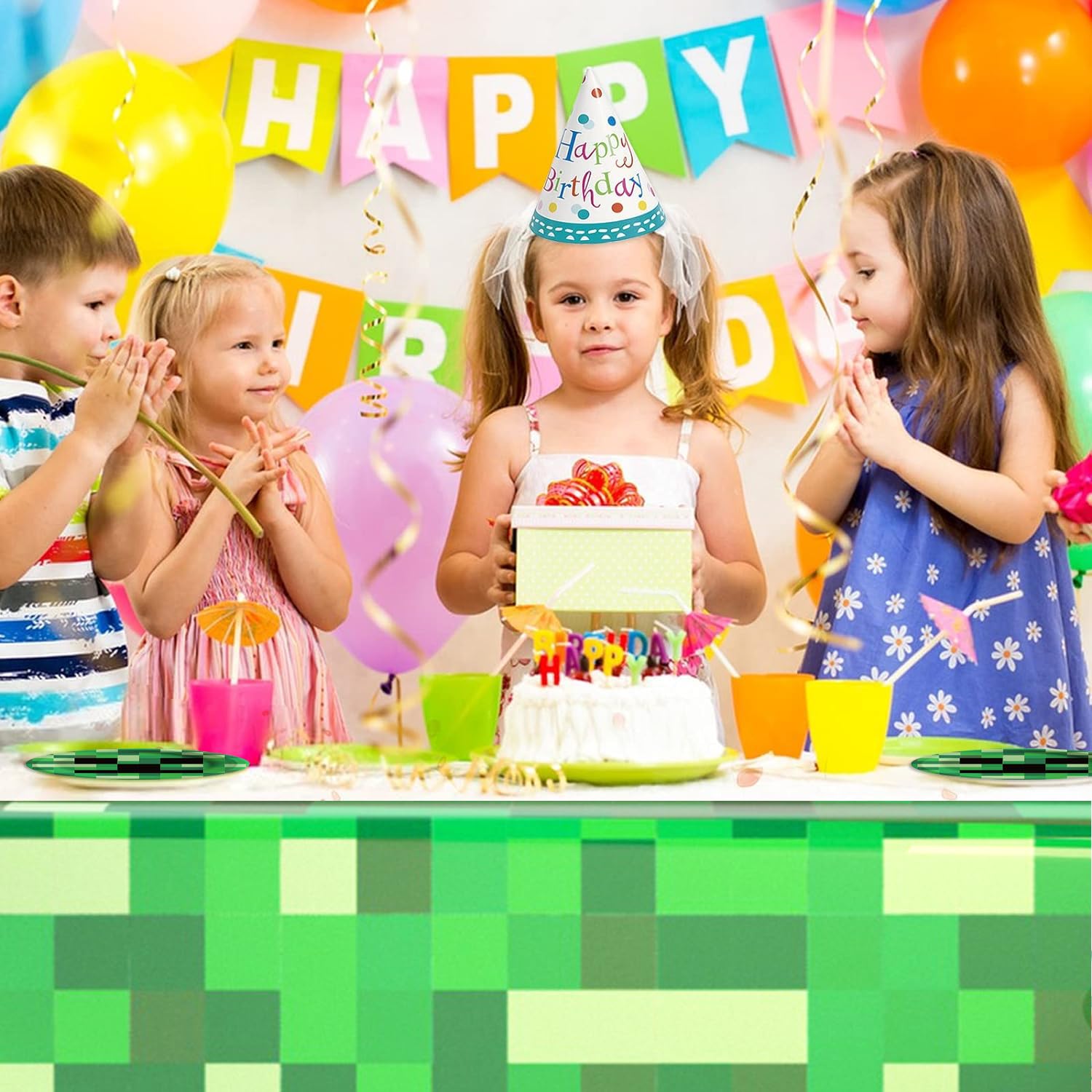41-Piece Pixel Party Supplies Set - 20 Plates, 20 Napkins & 1 Tablecloth for Minecraft Birthday Party Decorations | Perfect for Pixel-Themed Parties, Gaming Events & Kids Celebrations