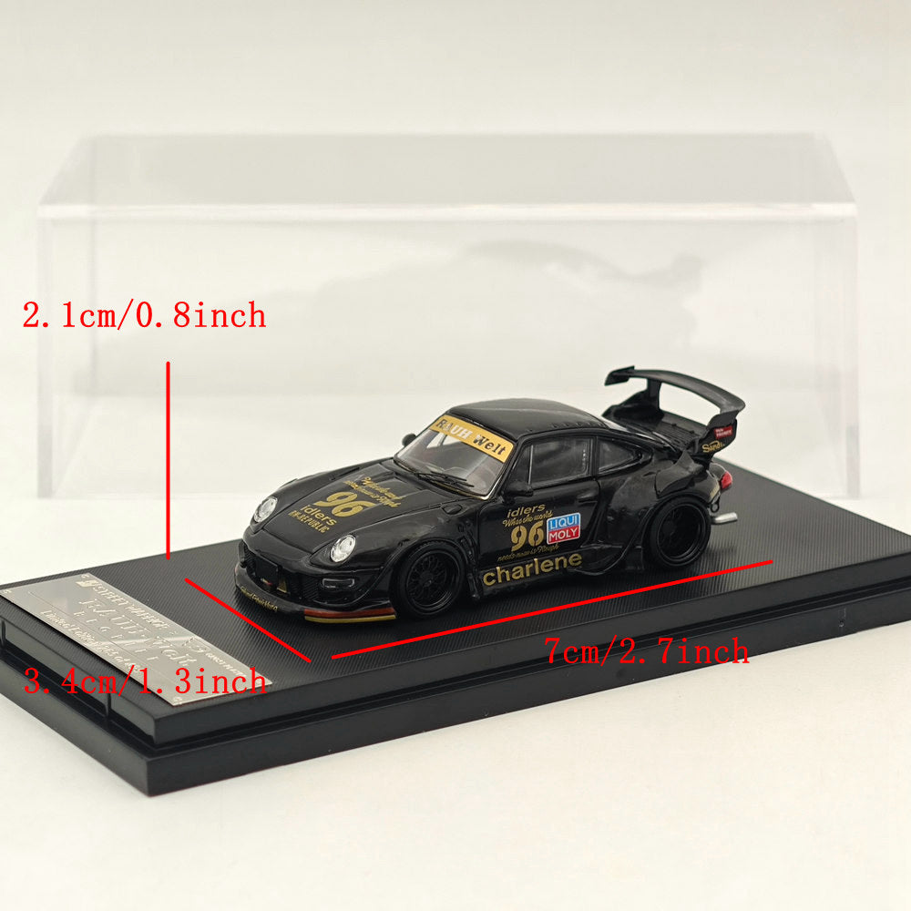 1:64 Scale SW Porsche RWB 993 Charlene Wide Body Modified Low Tail #96 Black Diecast Model Car - Perfect for Collectors, Display, and Racing Scenes
