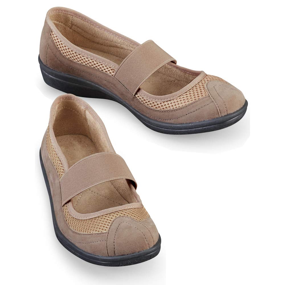 Sporty Stretch Strap Mary Jane Comfort Slip-on Shoes for Women - Microsuede Mesh Uppers with Cushioned Insoles - Perfect for Walking, Work & Casual Wear
