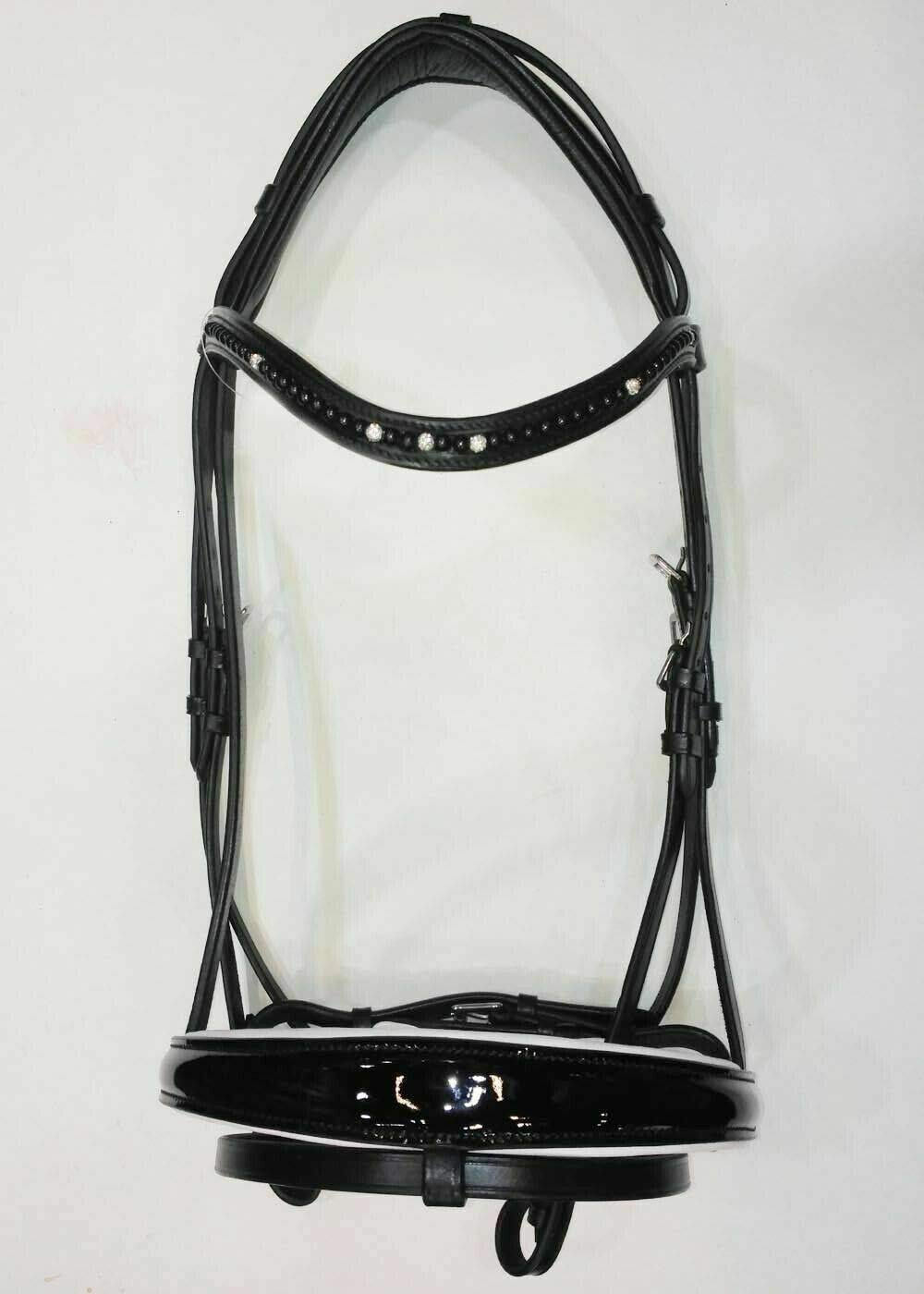 Luxury Swarovski Crystal Pearl Padded Leather Horse Bridle with Patent Noseband - Full Size Equestrian Riding Gear for Dressage & Show Jumping