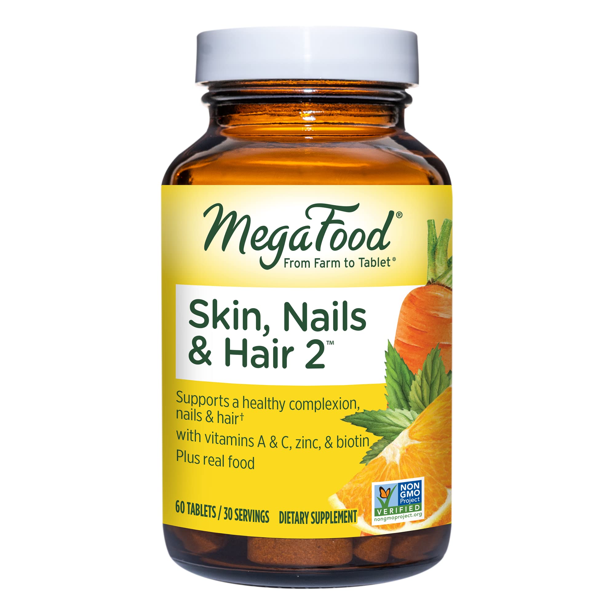 MegaFood Skin, Nails & Hair Supplement for Women & Men - Biotin, Vitamins A, C, Zinc + Herbal Blend - Vegan, Gluten-Free, Non-GMO - 60 Tablets (30 Servings) - Promotes Healthy Hair Growth & Strong Nails for Daily Wellness Routine