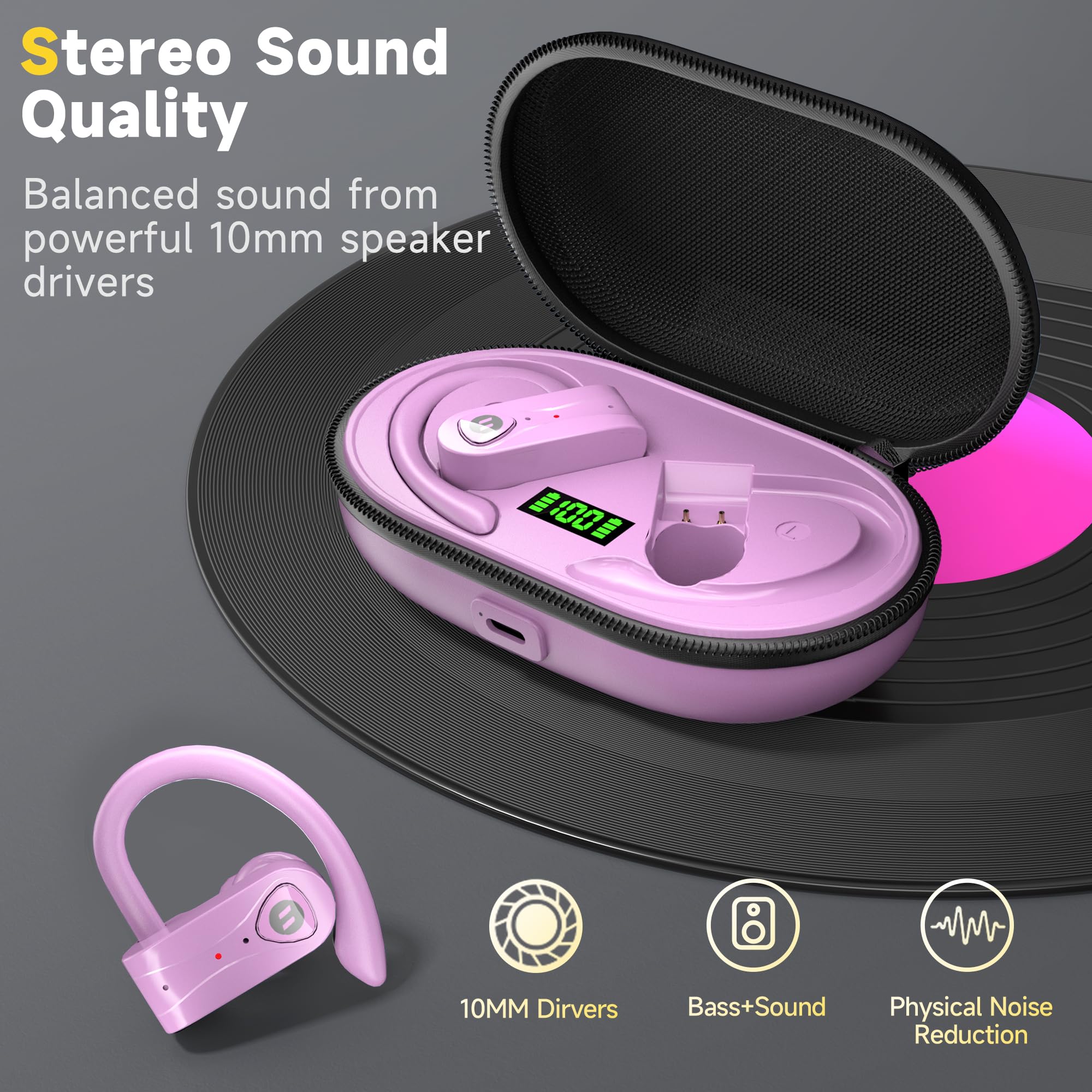 Wireless Bluetooth Headphones with Active Noise Cancelling, 4-Mic HD Call, 60H Playtime & LED Display - Over-Ear Sport Headphones for Running, Gym, Workout, Travel & Office Use