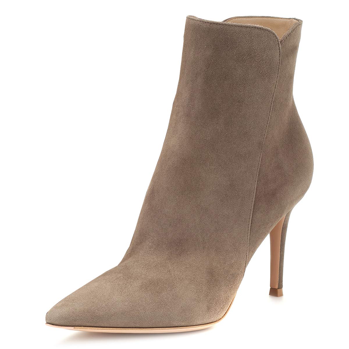 YDN Women's Fashion Stiletto High Heel Ankle Boots - Pointed Toe Zip Up Party Evening Booties in Taupe Size 6 | Perfect for Night Out, Club Wear & Special Occasions