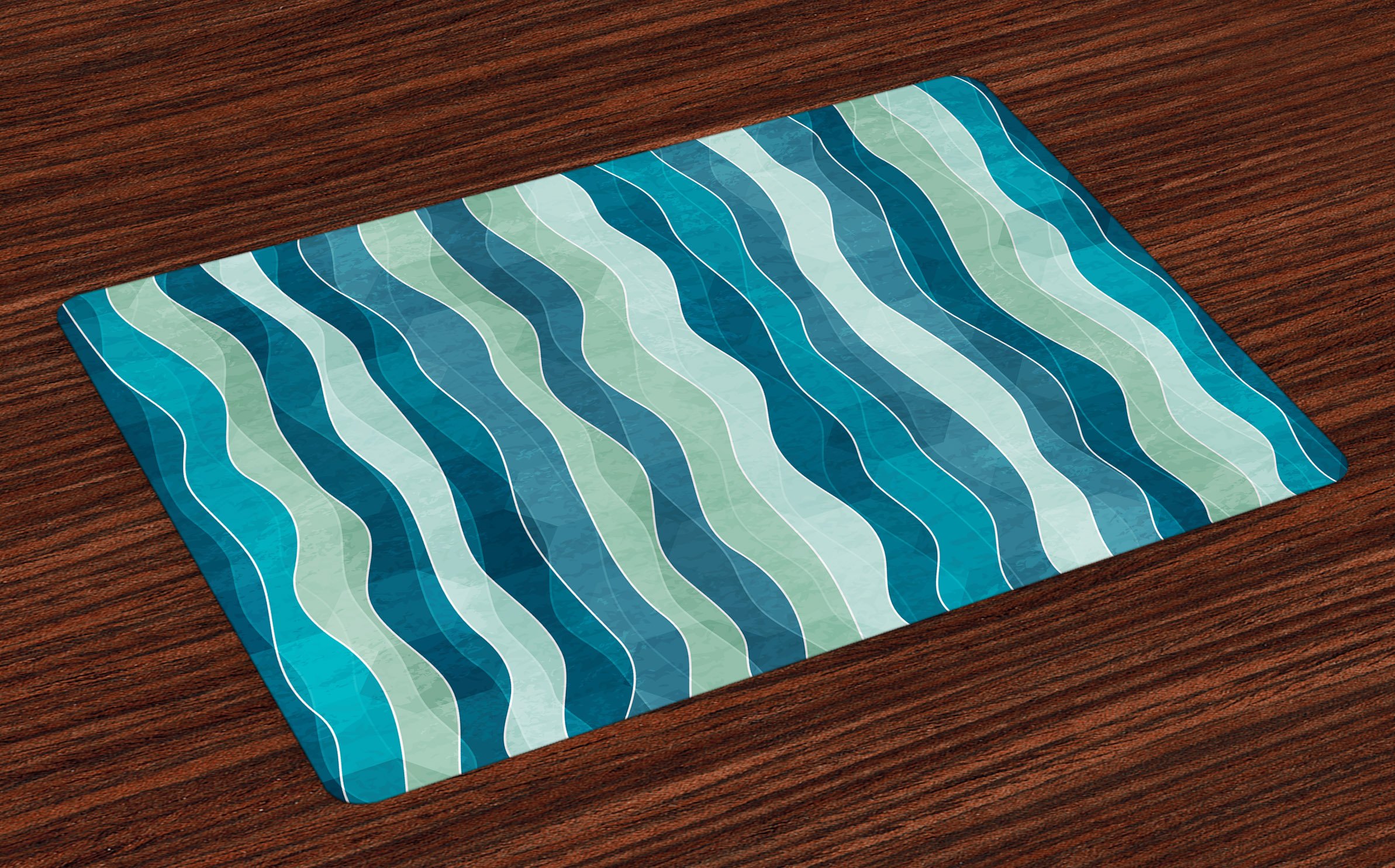 Ambesonne Abstract Wave Pattern Place Mats Set of 4 - Grunge Effect Vertical Lines, Sea Inspired Design, Washable Fabric for Dining Room & Kitchen Table Decor in Blue & Almond Green | Perfect for Coastal Themed Dinner Parties, Everyday Meals, and Home Styling