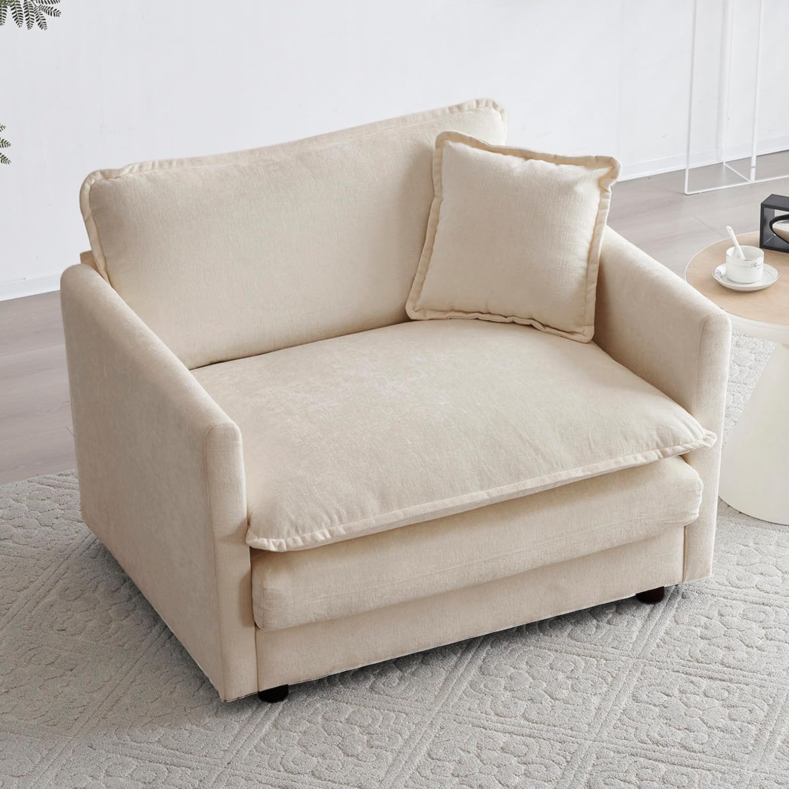 KIVENJAJA Chenille Single Sofa Chair - 41.4”W Oversized Modern Accent Armchair with Deep Seat & Pillow, Upholstered in Light Camel - Perfect for Living Room, Bedroom, Office & Small Apartment - Cozy Reading Nook & Relaxation Spot