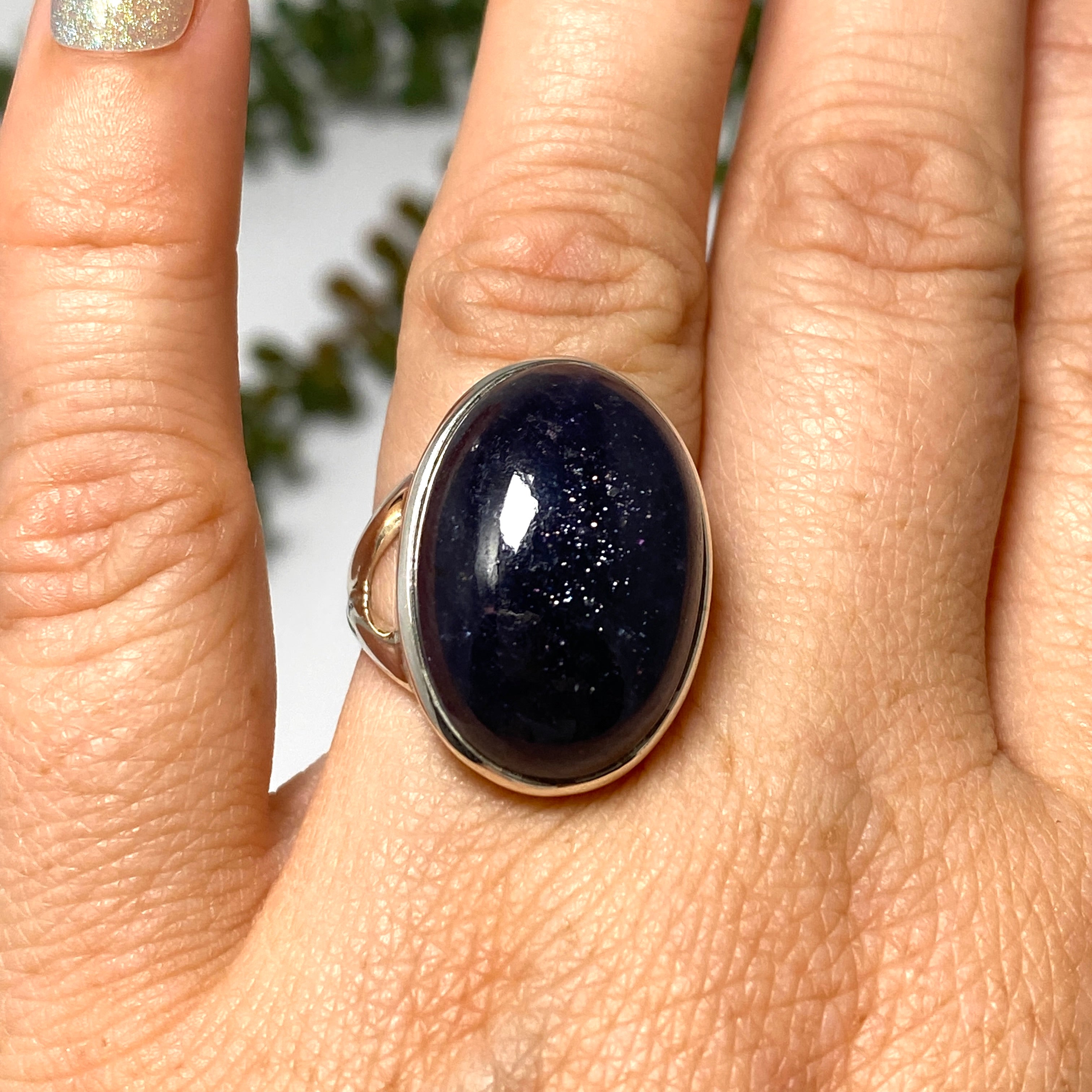 Iolite Sunstone Oval Cabochon Split Band Ring - Size 6.5 - Handmade Sterling Silver Jewelry - Perfect for Wedding, Engagement & Everyday Wear