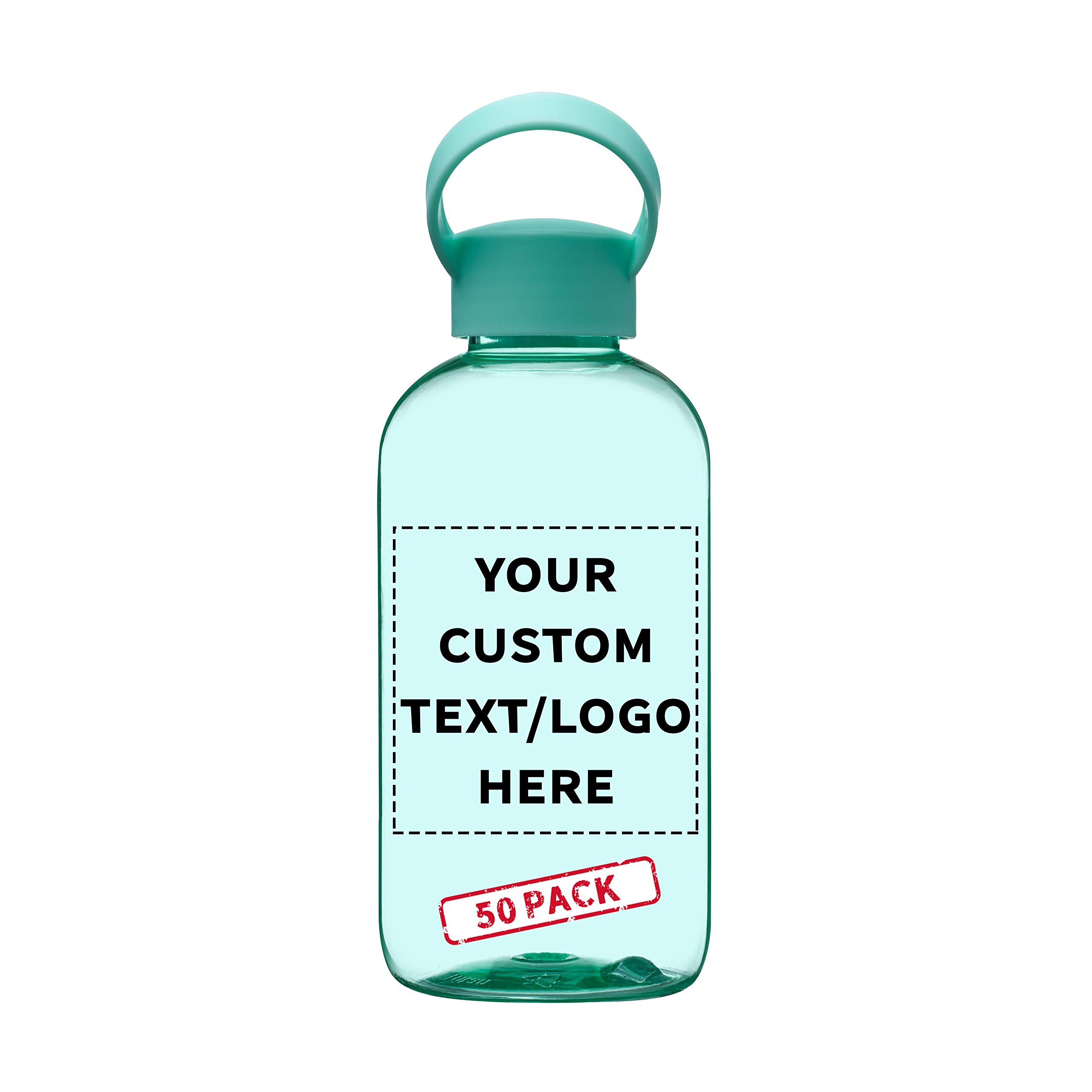 50 Pack Customizable 20 oz Plastic Water Bottles with Handle - Flexi-Grip Design, Bulk Drinkware for Schools, Gyms & Events - Mint Green (Text/Logo Printing Available)
