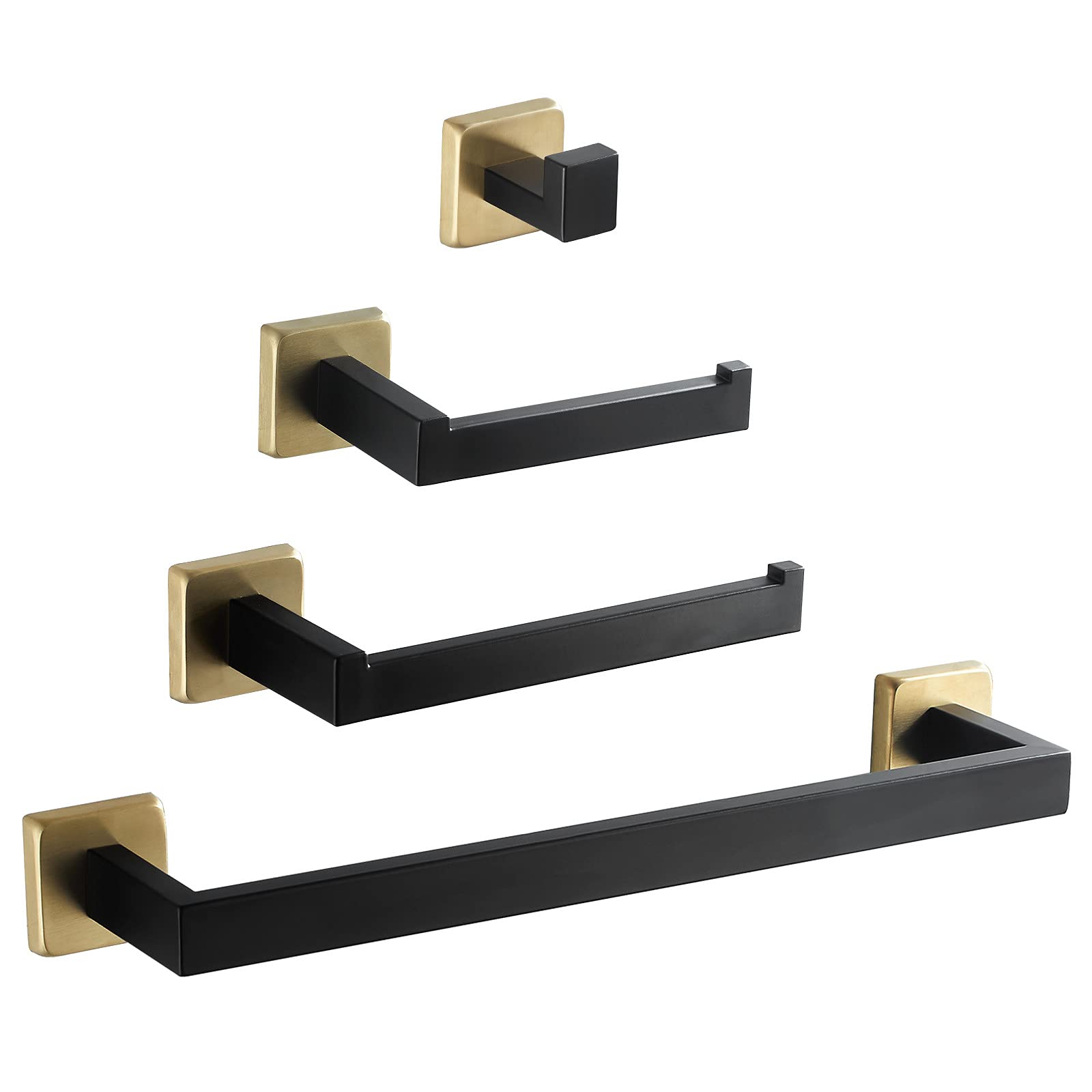Wheanen 4-Piece Black & Gold SUS304 Stainless Steel Bathroom Hardware Set - 16