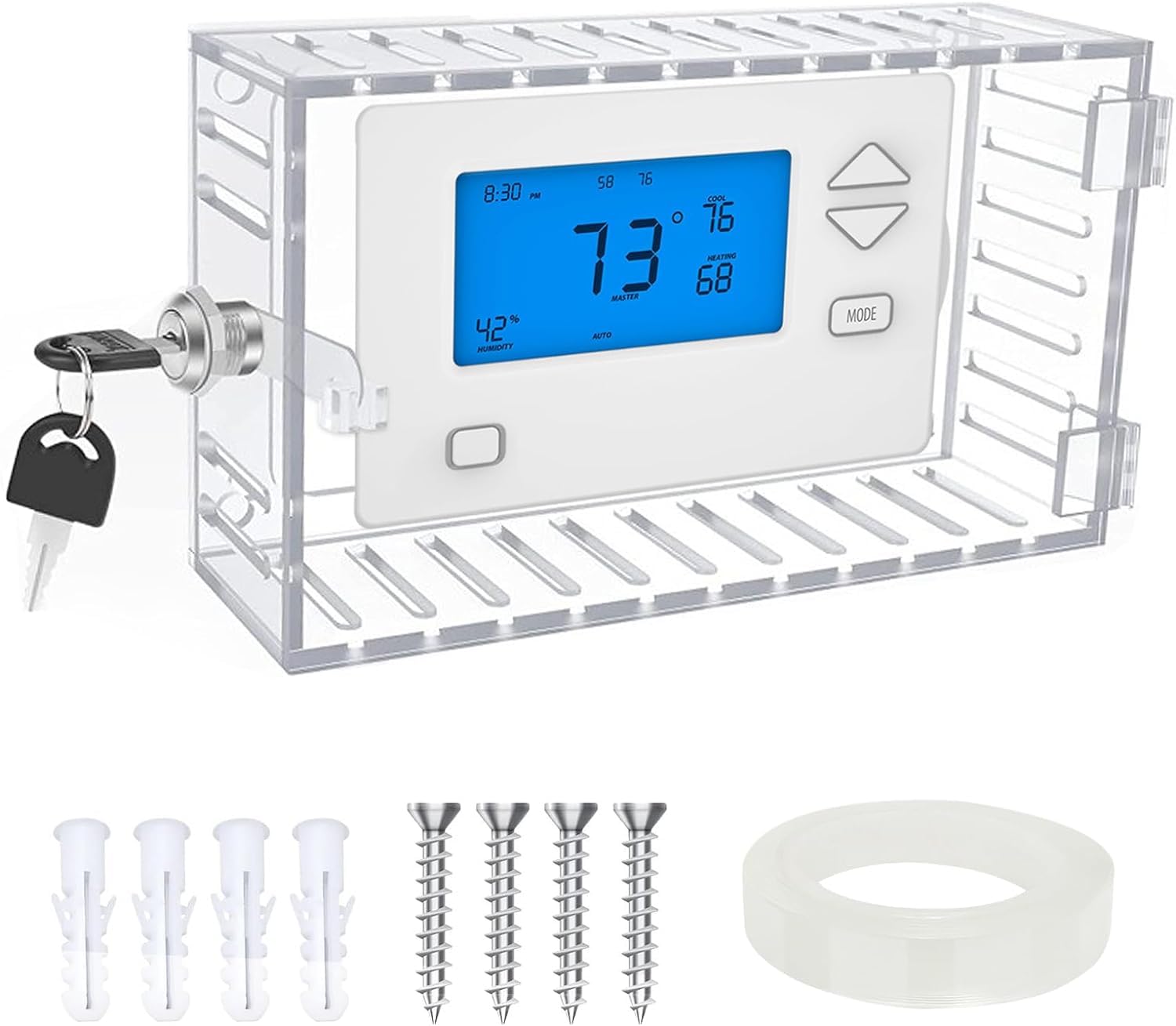Universal Clear Thermostat Lock Box with Key - Wall Mounted Acrylic Thermostat Protector for Thermostats up to 6.5