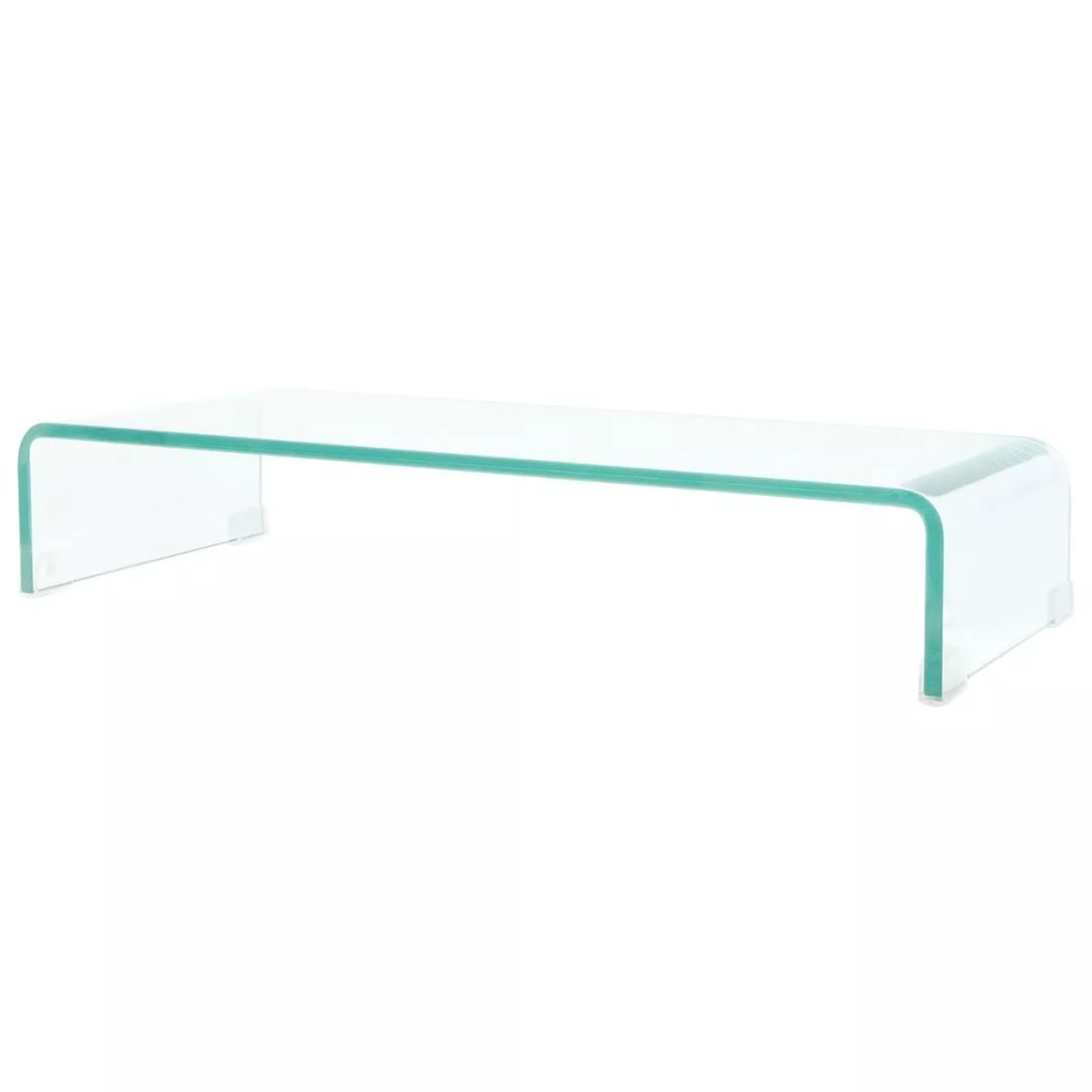 vidaXL Clear Glass Monitor Stand Riser - Ergonomic TV Stand for Screen, Keyboard & Laptop - Space Saving Desk Shelf with Streamlined Design - Perfect for Home Office, Gaming Setup & Workspace Organization