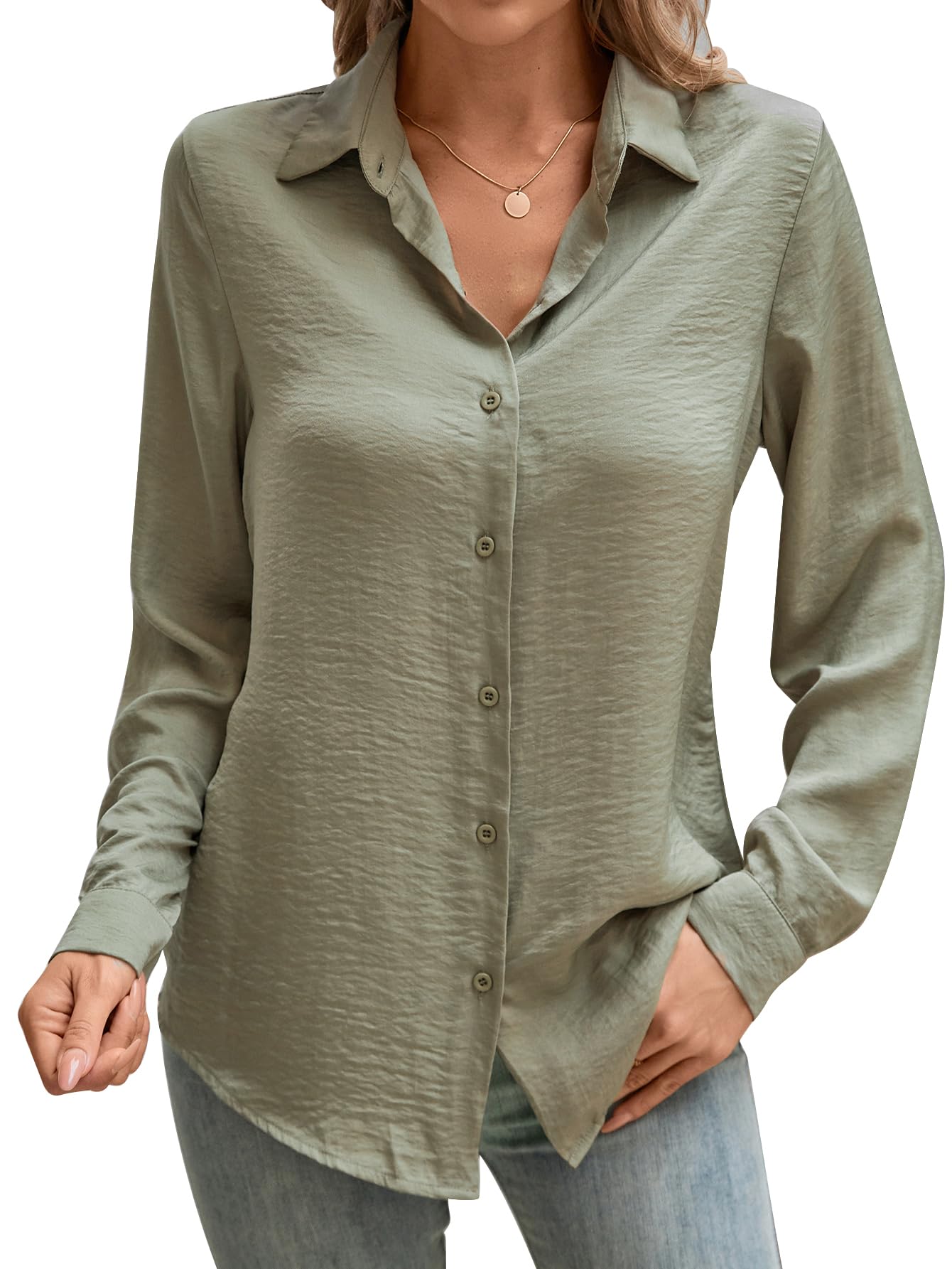 COUXILY Women's Satin Button Down Shirts - Business Casual Long Sleeve Silk Blouses for Work & Office Wear | Elegant Professional Tops for Women