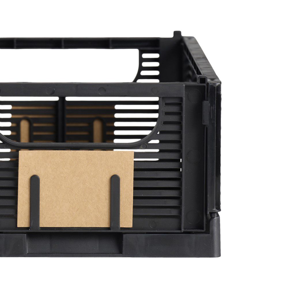 DESIGNSTUFF Collapsible Storage Crate Set of 2 - Small 25x16cm Foldable Plastic Bins for Home Organization, Office Supplies & Laundry Storage - Space Saving Black Storage Boxes