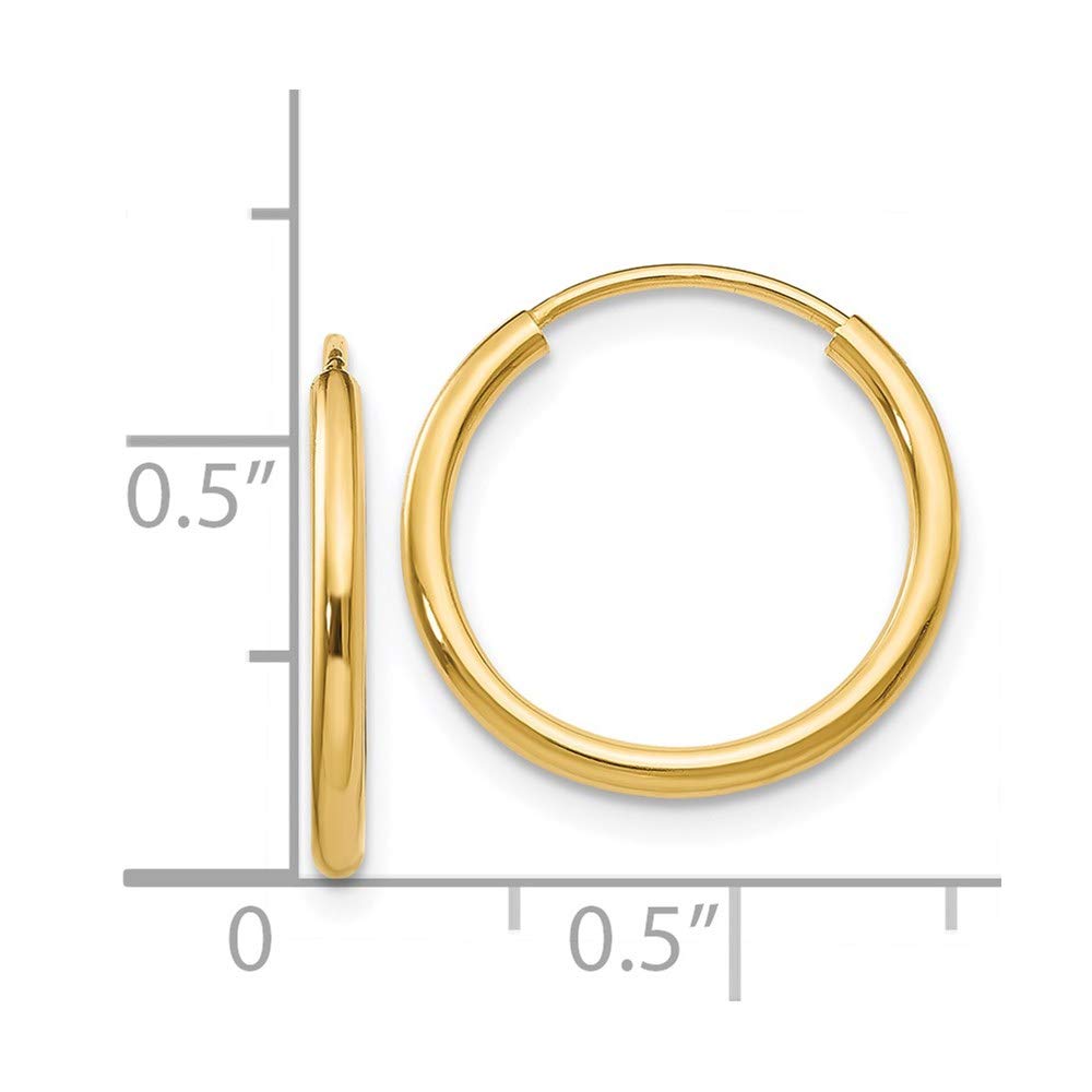 14K Yellow Gold 1.5mm Polished Round Endless Hoop Earrings for Women - Dainty Minimalist Everyday Jewelry - Perfect for Work, Date Night & Special Occasions