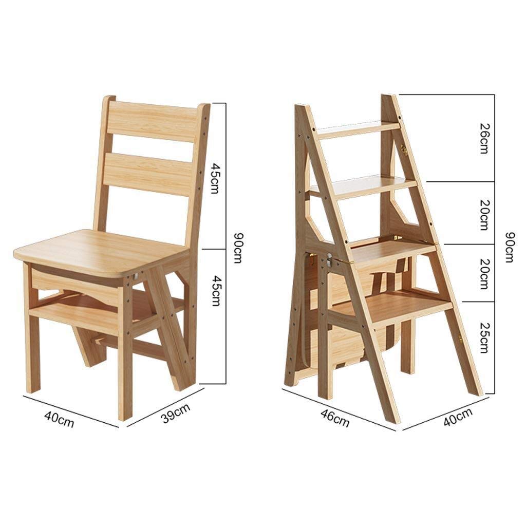 Foldable Ladder Chair for Home, 4-Step Wooden Step Stool with Non-Slip Feet - Multifunctional Indoor Ladder for Kitchen, Bathroom, and Storage Use