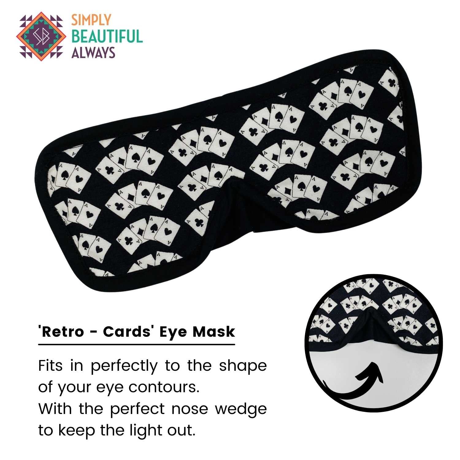 Simply Beautiful Always Retro - Black & White Printed Eye Mask for Sleep & Relaxation - Vintage Style Sleep Mask for Travel, Meditation & Spa