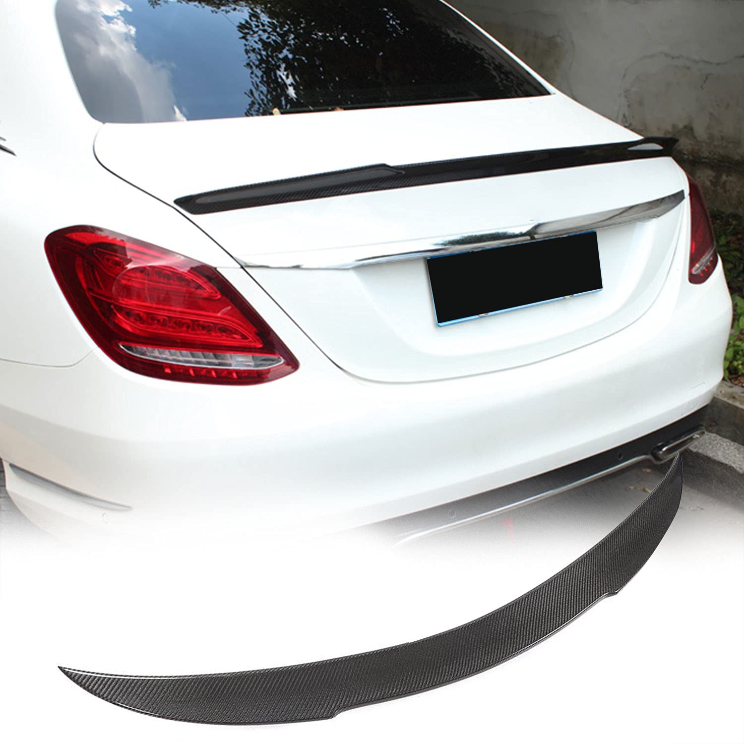 Carbon Fiber Trunk Spoiler for Mercedes Benz C Class W205 (2015-2021) - C180 C200 C250 C300 C400 C43 C63 AMG Sedan - High Kick Rear Boot Lip Wing - Style B - Factory Outlet - Enhances Aerodynamics & Sporty Look for Street Racing & Car Shows
