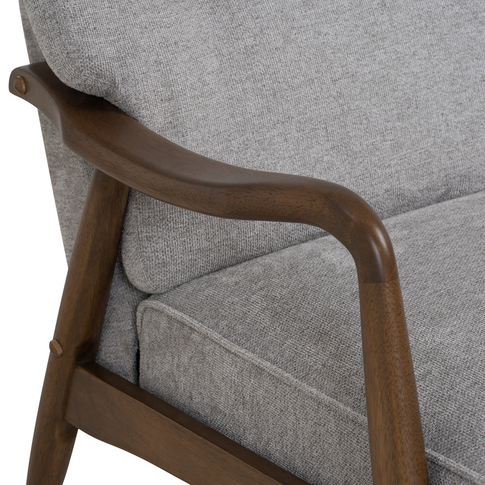FIGARO Mid-Century Modern Lounge Chair - Walnut Wood Frame & Grey Upholstery - Stylish Accent Chair for Living Room, Office, or Reading Nook
