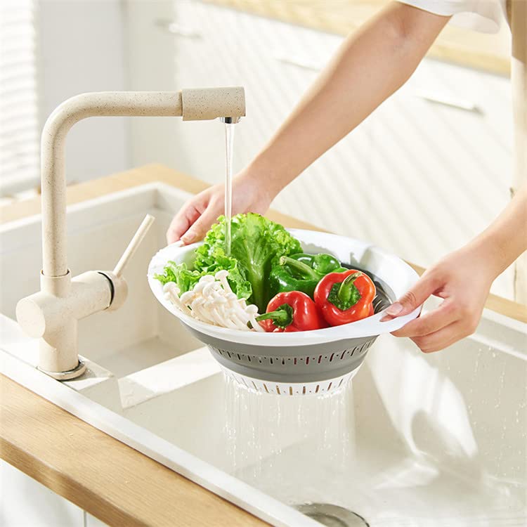 2-Pack Collapsible Silicone Colander - BPA Free, Dishwasher Safe Food Strainer for Pasta, Vegetables & Fruits - Quick Drainage, Space Saving Design - Perfect for Kitchen, Camping & Travel (Gray)