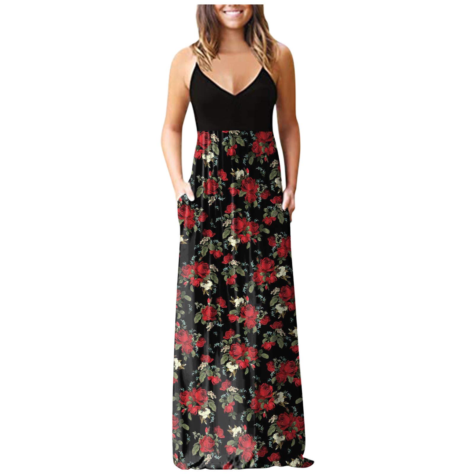 Women's Tie Dye Maxi Dress - Sleeveless V-Neck Summer Beach Dress for Casual & Vacation Wear