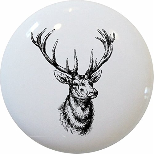 2247 Black and White Deer Buck Head Ceramic Cabinet Drawer Knob - Vintage Style Hardware for Kitchen Cabinets, Dressers & Furniture (Set of 10) - Perfect for Rustic Cabin, Hunting Lodge or Farmhouse Decor