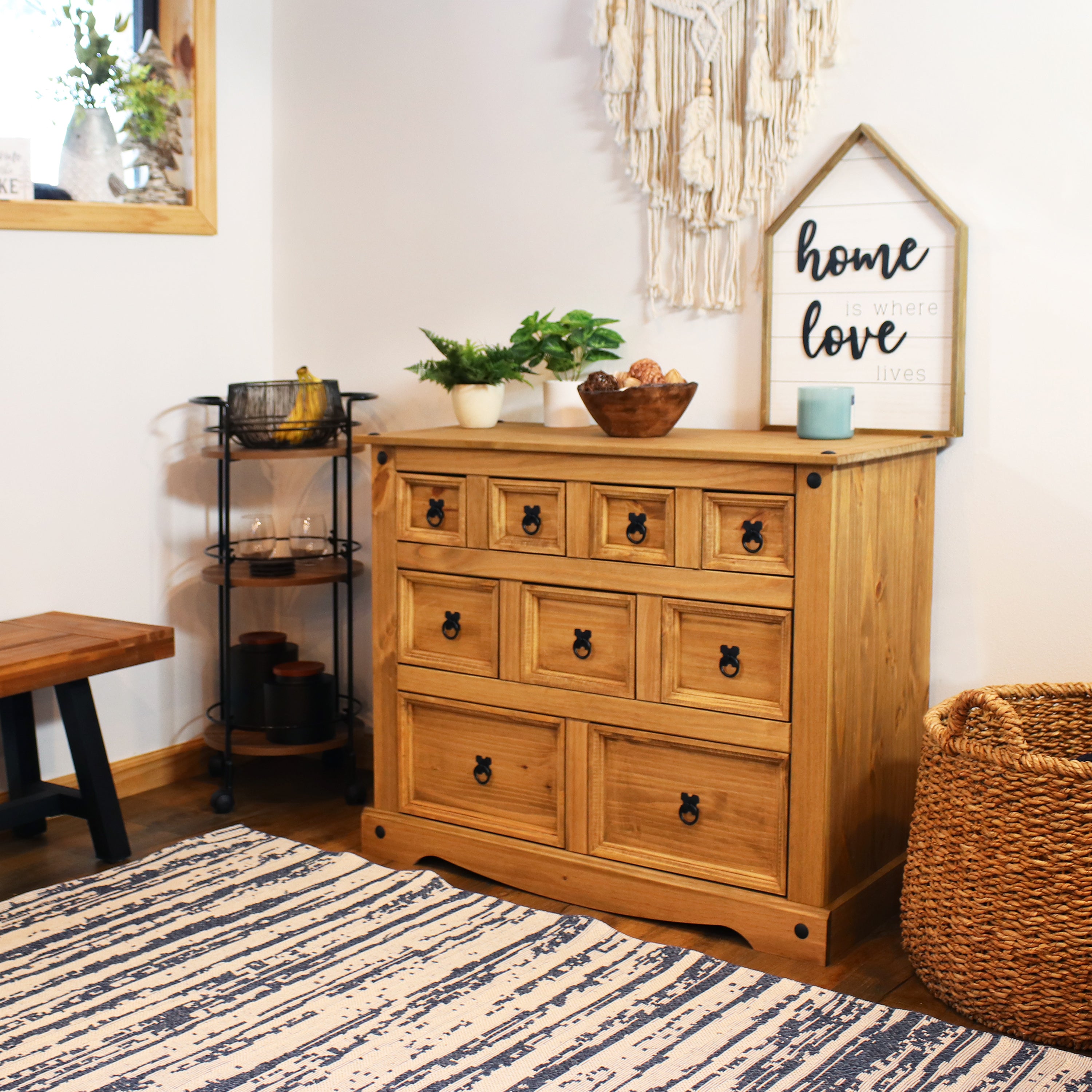 Rustic 9-Drawer Chest of Drawers by Sunnydaze - Light Brown Wooden Dresser, 39.75