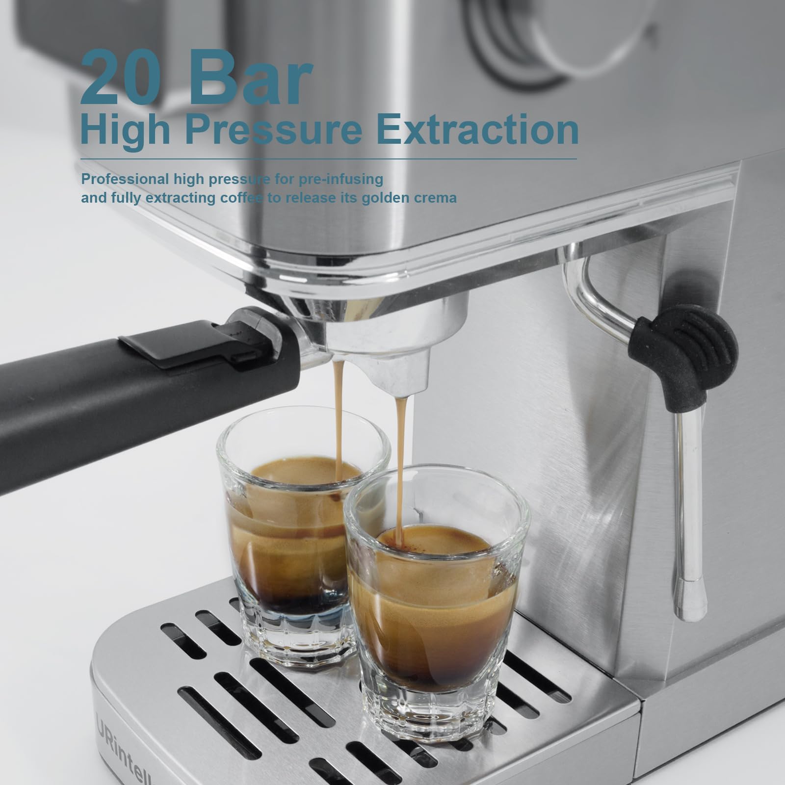 20 Bar Espresso Machine with Touch Screen & Steam Milk Frother - Stainless Steel Coffee Maker for Cappuccino, Latte, Americano & Cold Brew - 1350W Fast Heating System (Silver) - Perfect for Home, Office & Coffee Shop Use