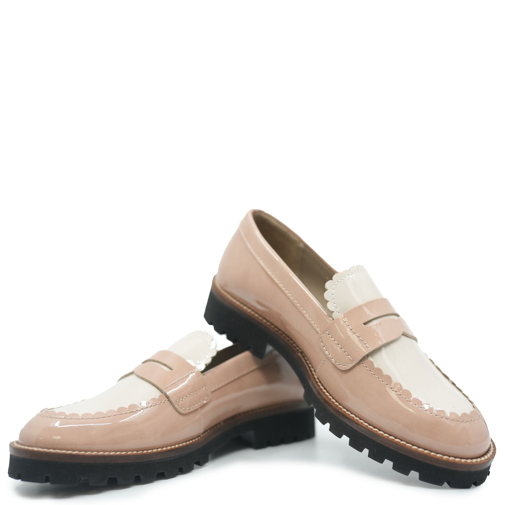 Beberlis Women's Blush & Ivory Scalloped Chunky Loafers - Comfortable Slip-On Shoes for Work, Office & Casual Outfits