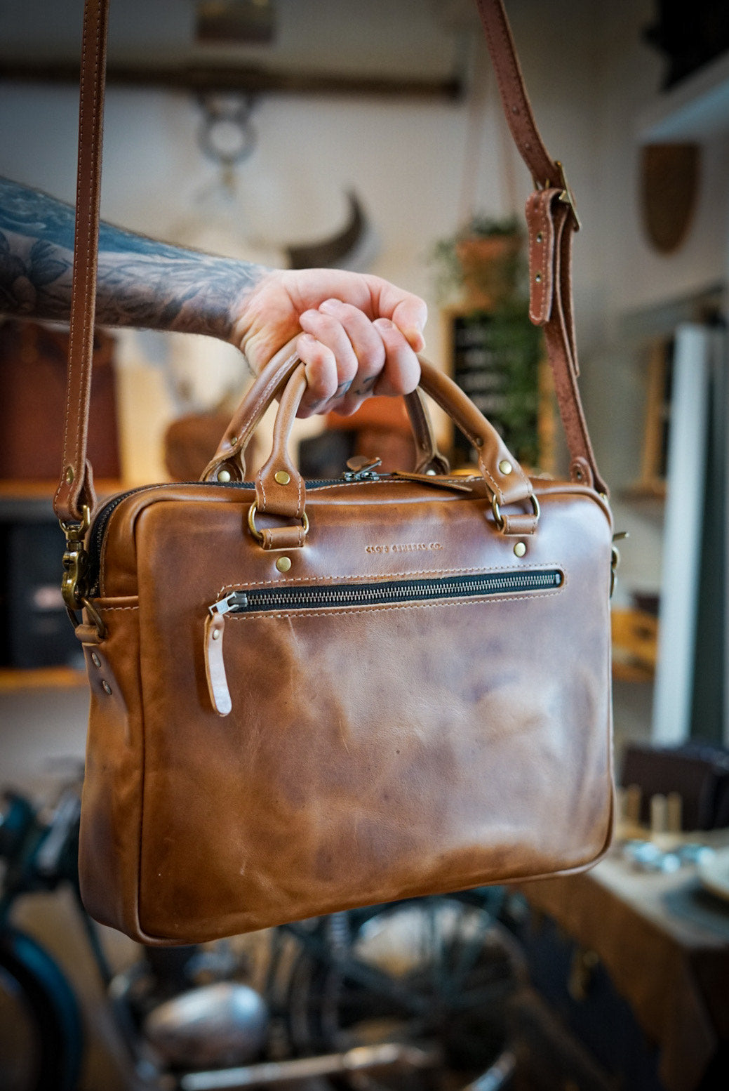 Premium Horween Leather Work Bag in Chestnut Tan - Durable & Stylish Briefcase for Professionals, Commuters & Business Travel - Perfect for Office, Meetings & Daily Use