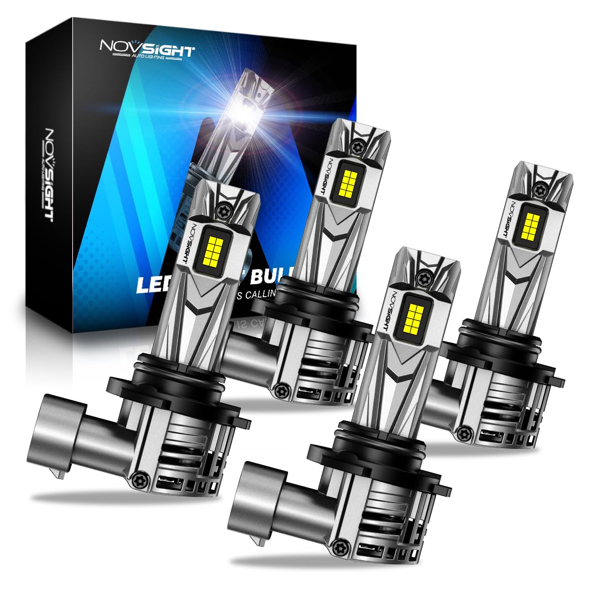 NOVSIGHT 9005/HB3 9006/HB4 LED Bulbs Combo Pack - 36000LM 600% Brighter, Mini Size with Cooling Fan, Plug and Play, 6500K Cool White Fog Lights (Pack of 4) - Perfect for Cars, Trucks, SUVs and Off-Road Vehicles